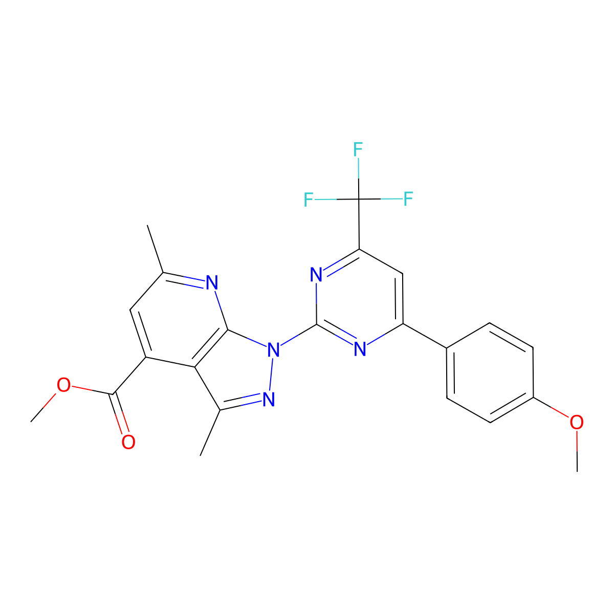Methyl 1-[4-(4-methoxyphenyl)-6-(trifluoromethyl)-2-pyrimidinyl]-3,6-dimethyl-1H-pyrazolo[3,4-B]pyridine-4-carboxylate molecular structure, CAS 832745-93-4