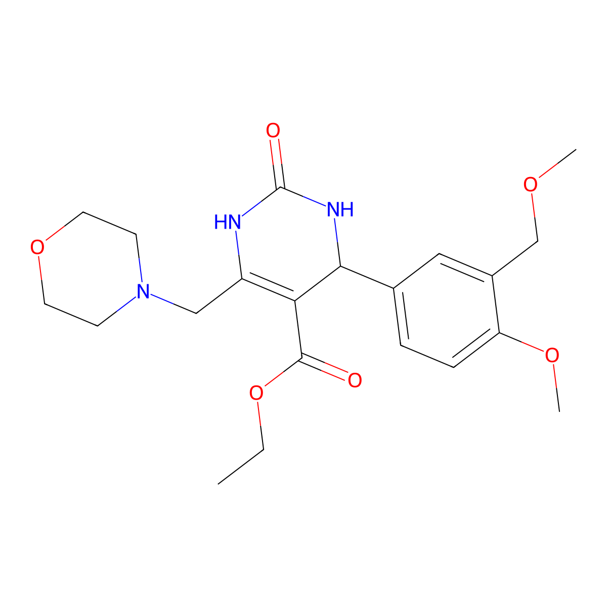 Ethyl 4-[4-methoxy-3-(methoxymethyl)phenyl]-6-(morpholin-4-ylmethyl)-2-oxo-1,2,3,4-tetrahydropyrimidine-5-carboxylate molecular structure, CAS 832745-95-6