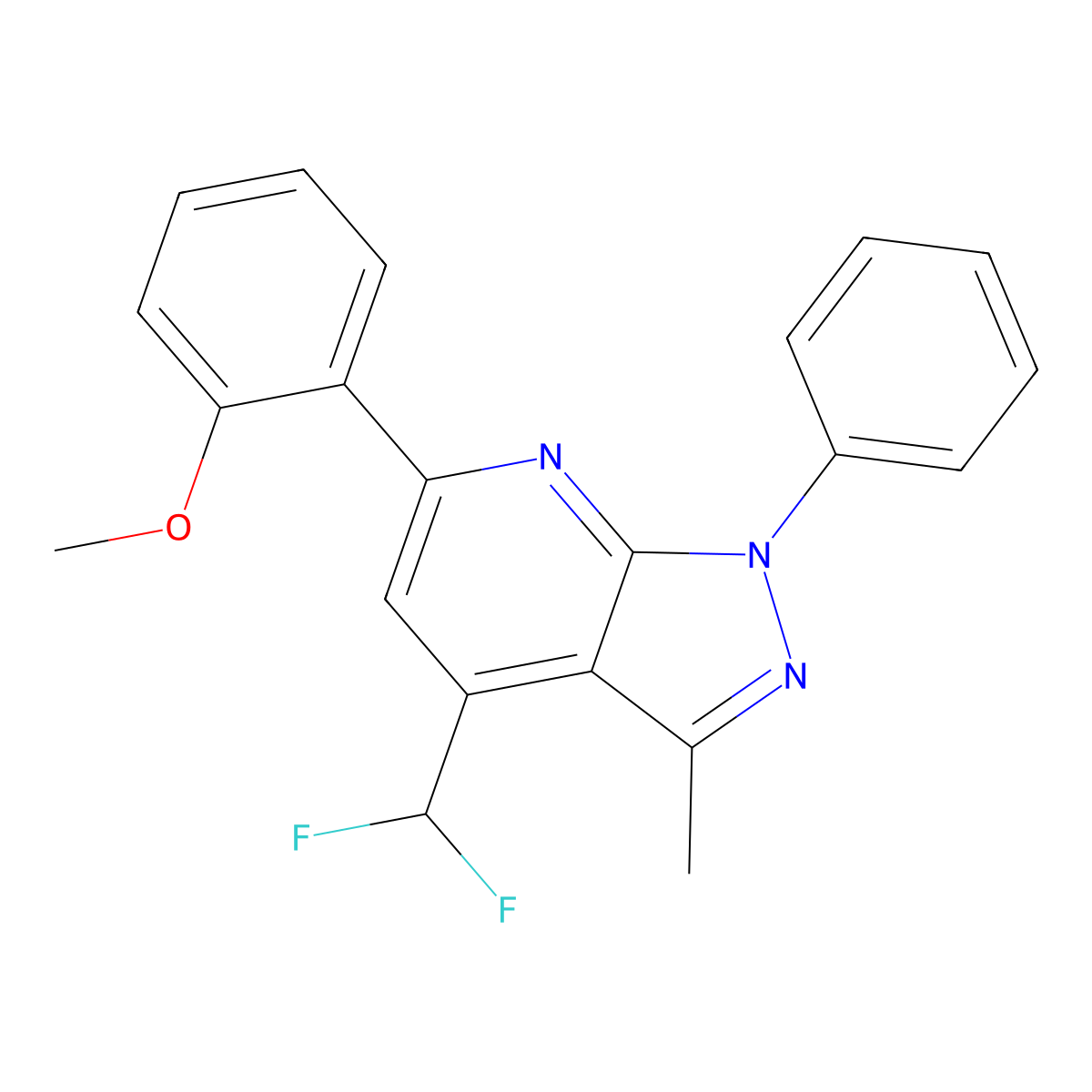 4-(difluoromethyl)-6-(2-methoxyphenyl)-3-methyl-1-phenyl-1H-pyrazolo[3,4-b]pyridine molecular structure, CAS 832745-96-7