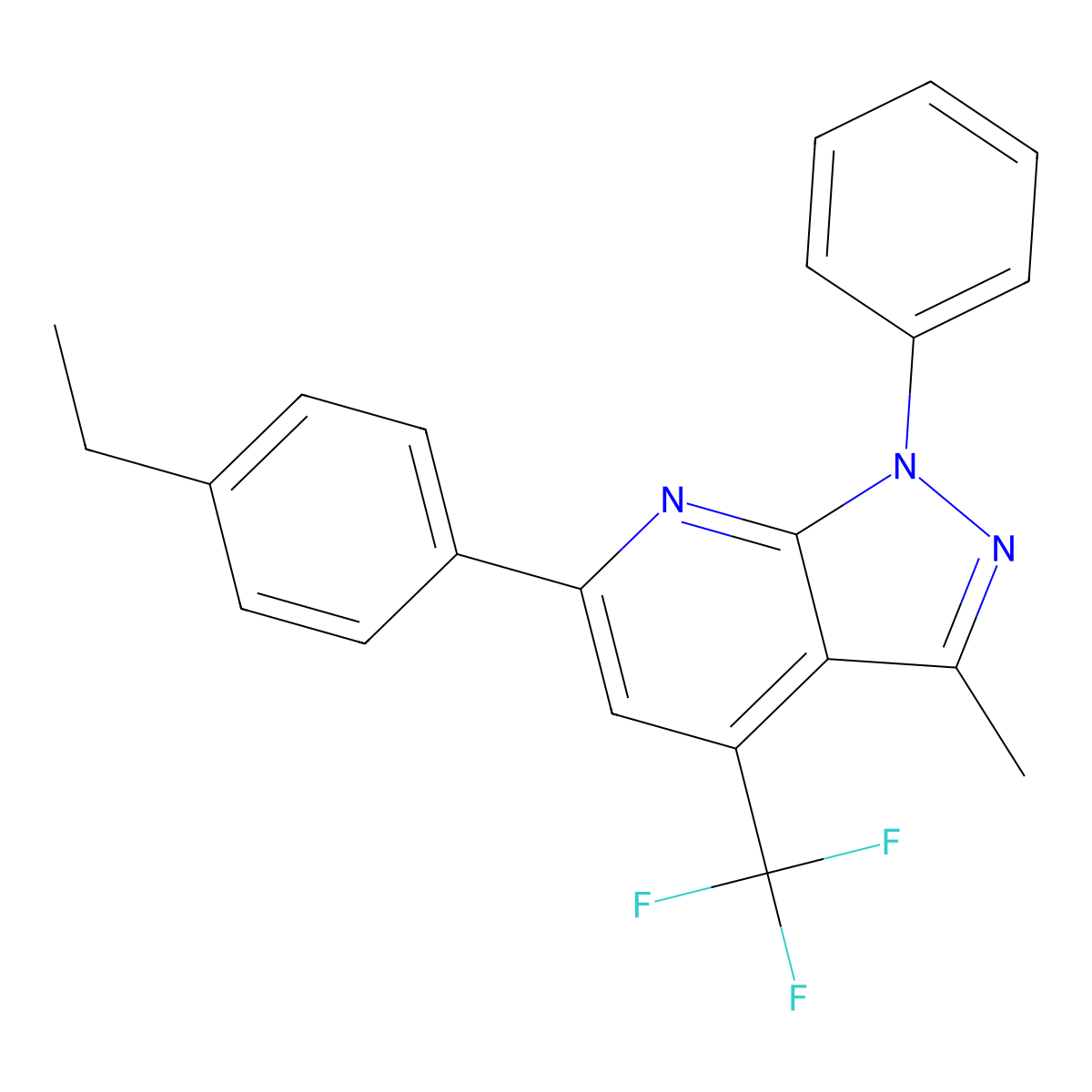 6-(4-ethylphenyl)-3-methyl-1-phenyl-4-(trifluoromethyl)-1H-pyrazolo[3,4-b]pyridine molecular structure, CAS 832745-97-8