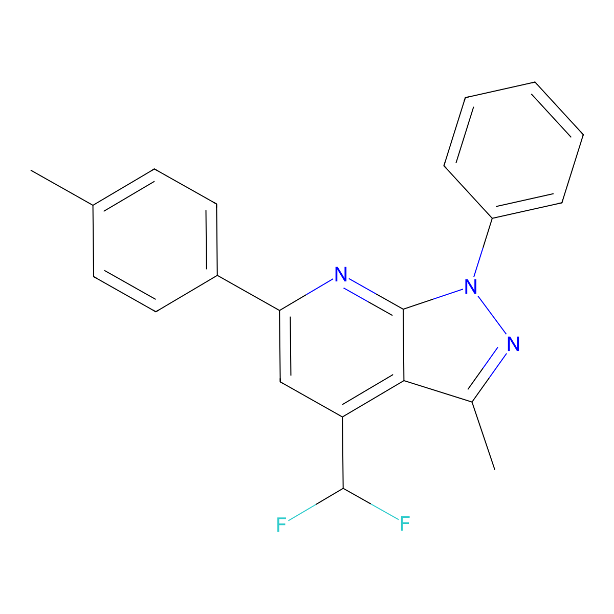 4-(difluoromethyl)-3-methyl-6-(4-methylphenyl)-1-phenyl-1H-pyrazolo[3,4-b]pyridine molecular structure, CAS 832746-01-7
