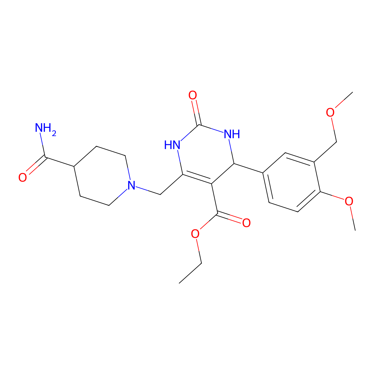 Ethyl 6-((4-carbamoylpiperidin-1-yl)methyl)-4-(4-methoxy-3-(methoxymethyl)phenyl)-2-oxo-1,2,3,4-tetrahydropyrimidine-5-carboxylate molecular structure, CAS 832746-13-1
