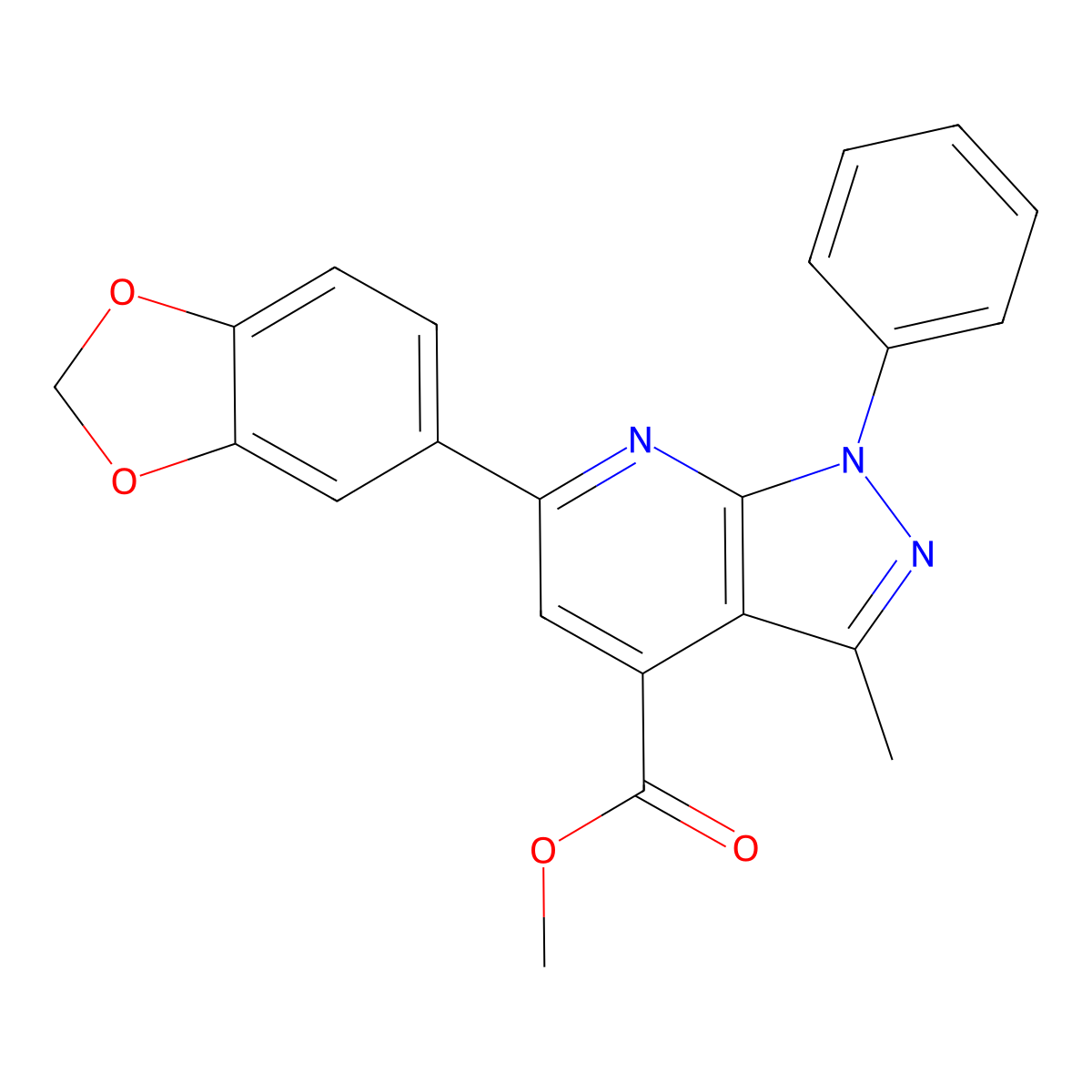 methyl 6-(1,3-benzodioxol-5-yl)-3-methyl-1-phenyl-1H-pyrazolo[3,4-b]pyridine-4-carboxylate molecular structure, CAS 832746-41-5