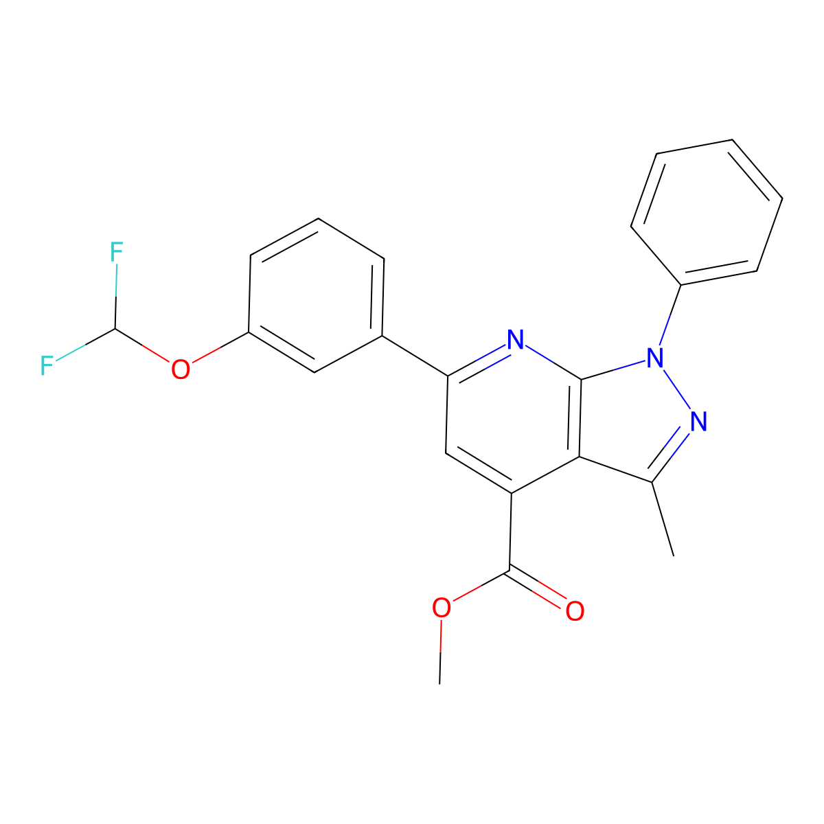 methyl 6-[3-(difluoromethoxy)phenyl]-3-methyl-1-phenyl-1H-pyrazolo[3,4-b]pyridine-4-carboxylate molecular structure, CAS 832746-42-6