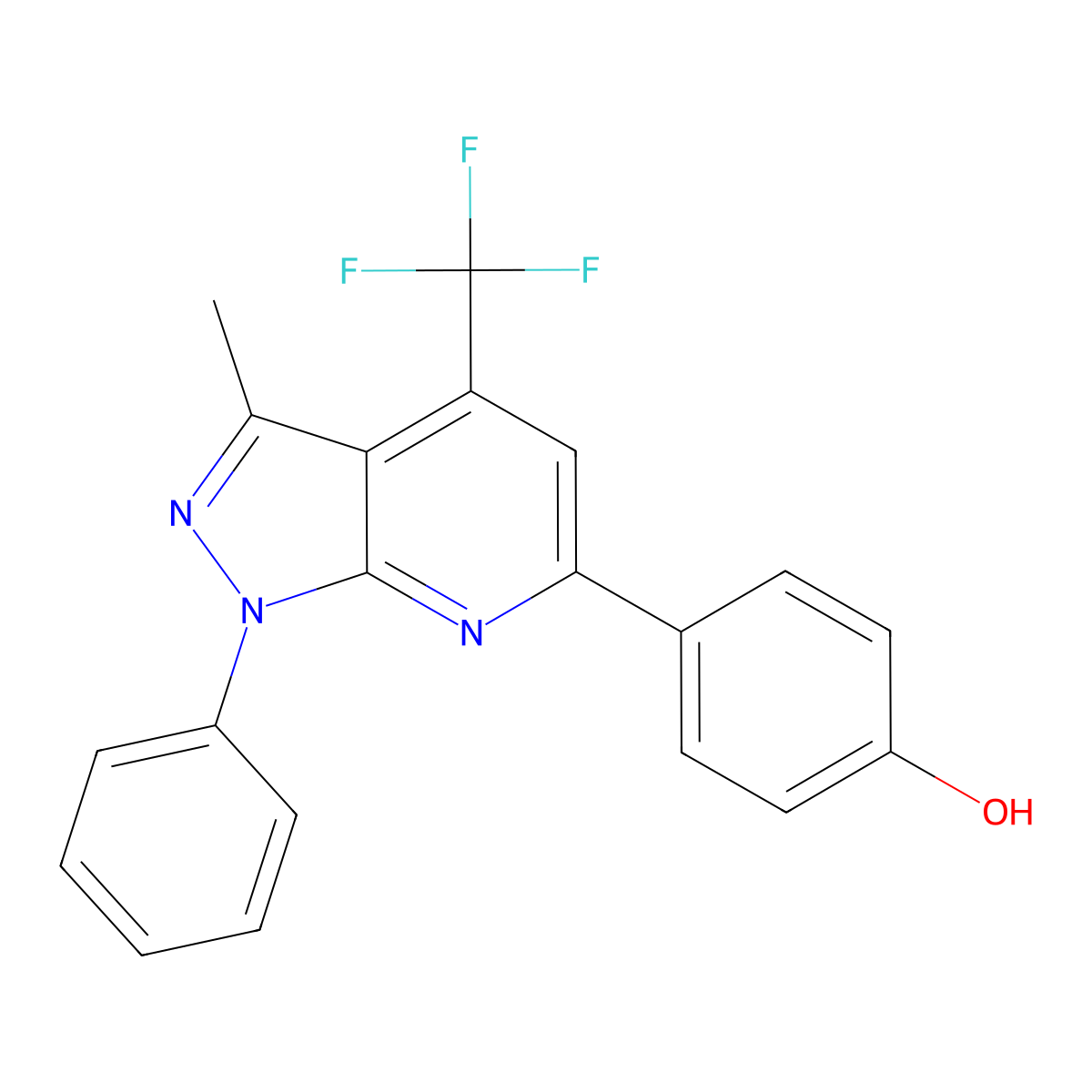 4-[3-methyl-1-phenyl-4-(trifluoromethyl)-1H-pyrazolo[3,4-b]pyridin-6-yl]phenol molecular structure, CAS 832746-54-0