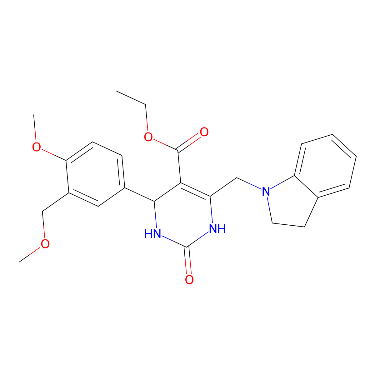 ethyl 6-(2,3-dihydro-1H-indol-1-ylmethyl)-4-[4-methoxy-3-(methoxymethyl)phenyl]-2-oxo-1,2,3,4-tetrahydropyrimidine-5-carboxylate molecular structure, CAS 832746-63-1