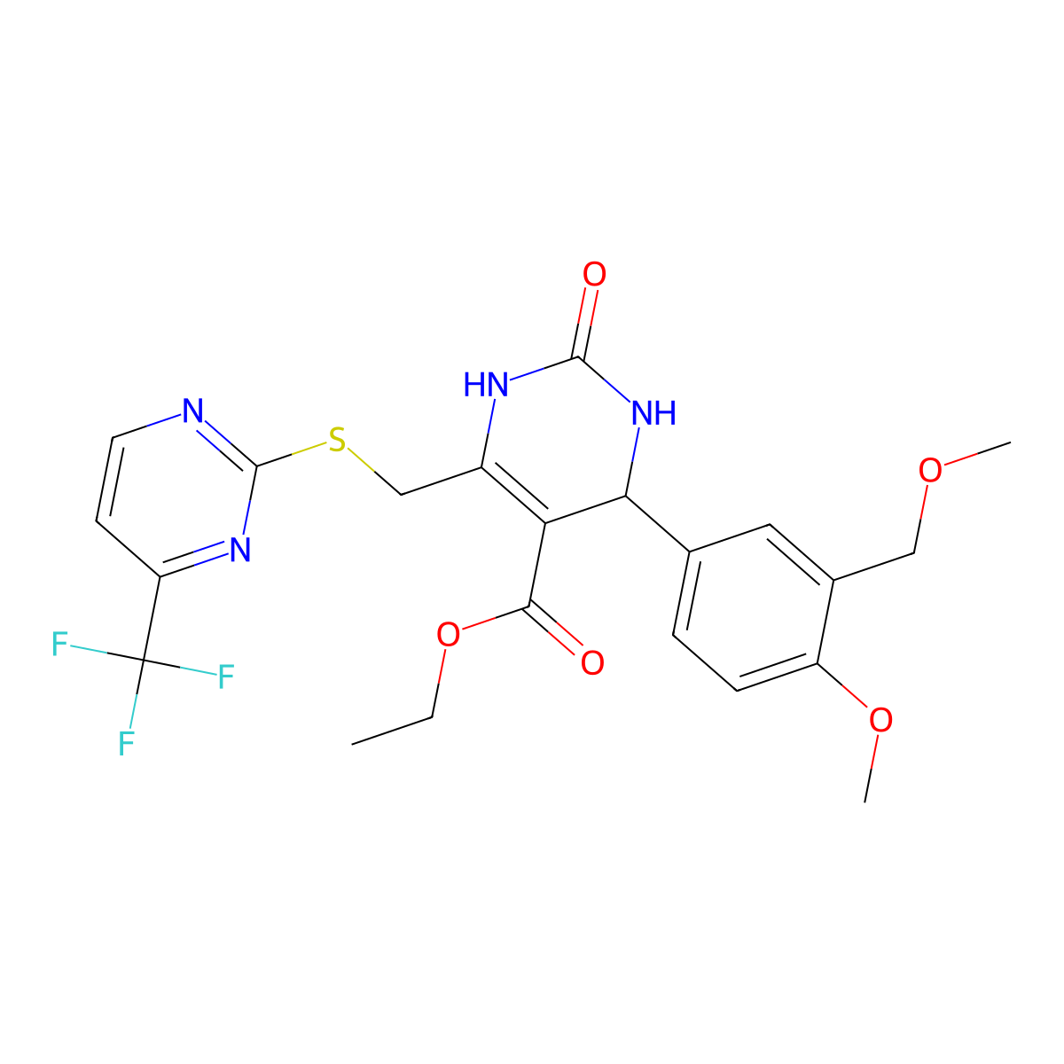 Ethyl 1,2,3,4-tetrahydro-4-(4-methoxy-3-(methoxymethyl)phenyl)-2-oxo-6-(((4-(trifluoromethyl)-2-pyrimidinyl)thio)methyl)-5-pyrimidinecarboxylate molecular structure, CAS 832746-66-4