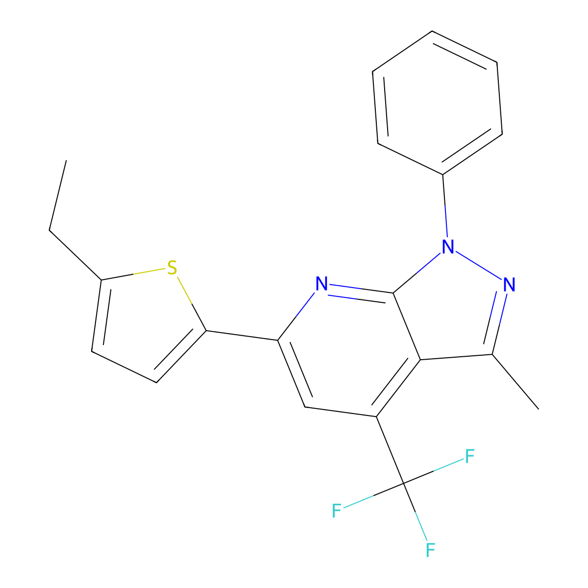 6-(5-Ethyl-2-thienyl)-3-methyl-1-phenyl-4-(trifluoromethyl)-1H-pyrazolo[3,4-b]pyridine molecular structure, CAS 832746-72-2