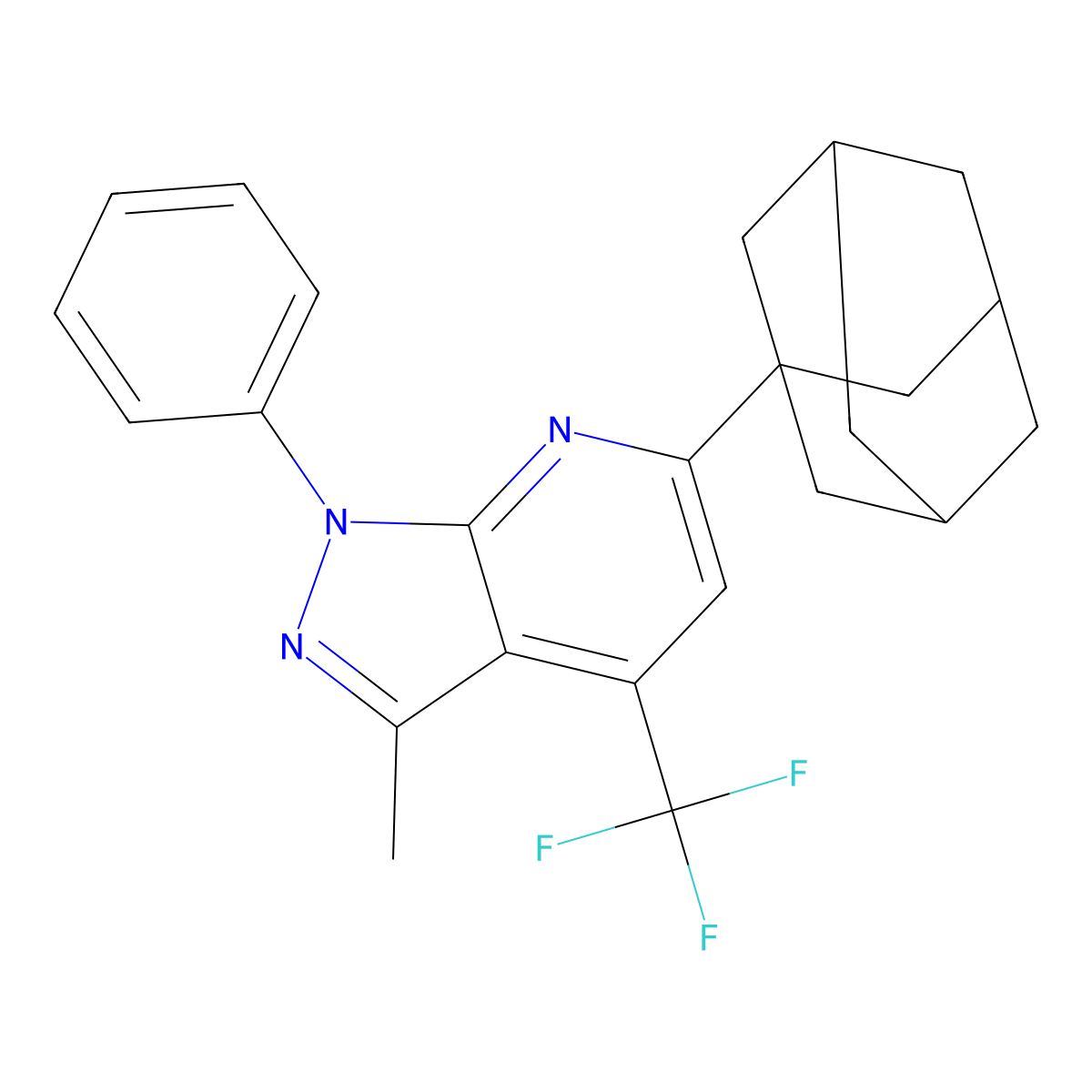 6-(1-Adamantyl)-3-methyl-1-phenyl-4-(trifluoromethyl)pyrazolo[3,4-b]pyridine molecular structure, CAS 832746-75-5