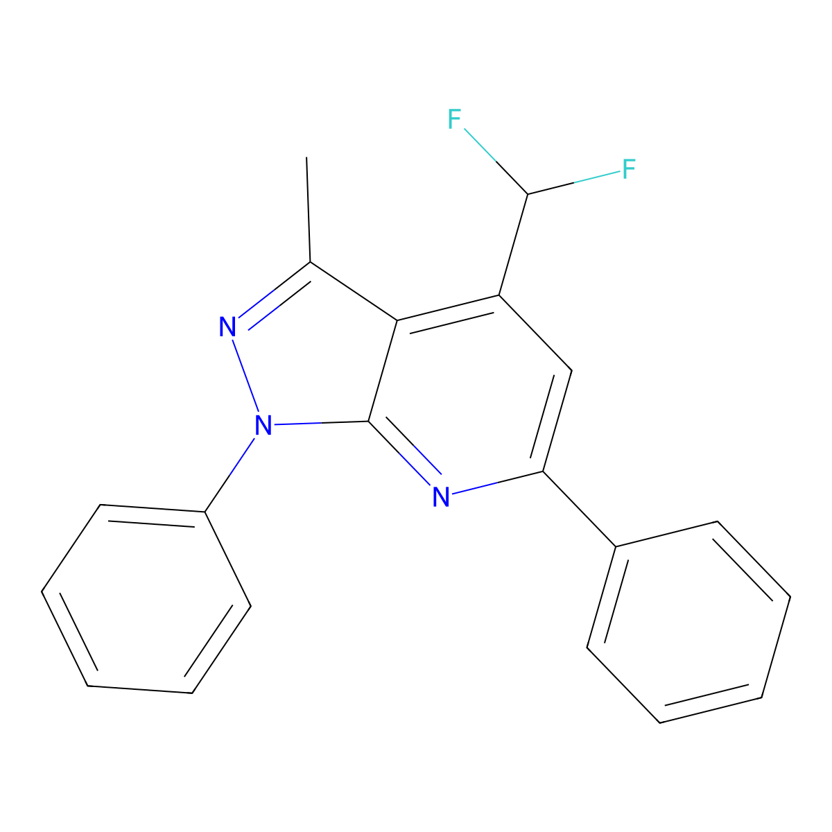 4-(difluoromethyl)-3-methyl-1,6-diphenyl-1H-pyrazolo[3,4-b]pyridine molecular structure, CAS 832746-78-8