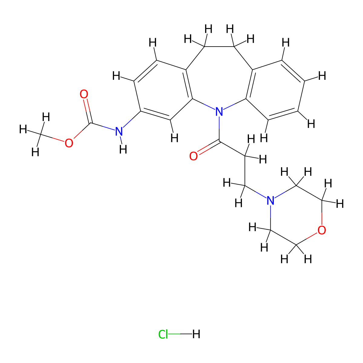 Carbamic acid, (10,11-dihydro-5-(3-(4-morpholinyl)-1-oxopropyl)-5H-dibenz(b,f)azepin-3-yl)-, methyl ester, monohydrochloride molecular structure, CAS 83275-53-0