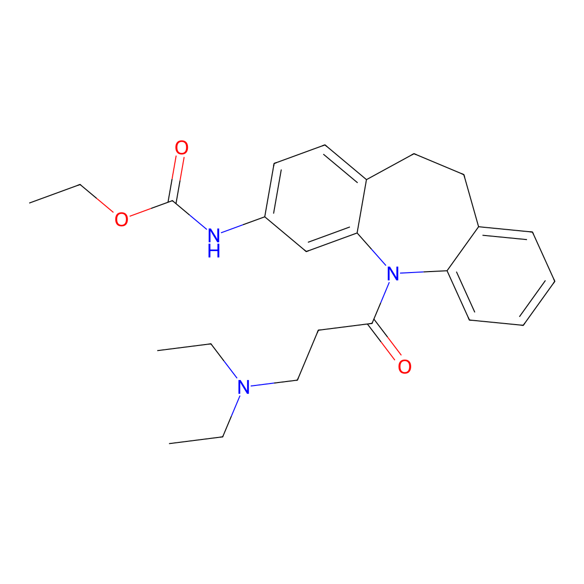 Carbamic acid, (5-(3-(diethylamino)-1-oxopropyl)-10,11-dihydro-5H-dibenz(b,f)azepin-3-yl)-, ethyl ester molecular structure, CAS 83275-55-2