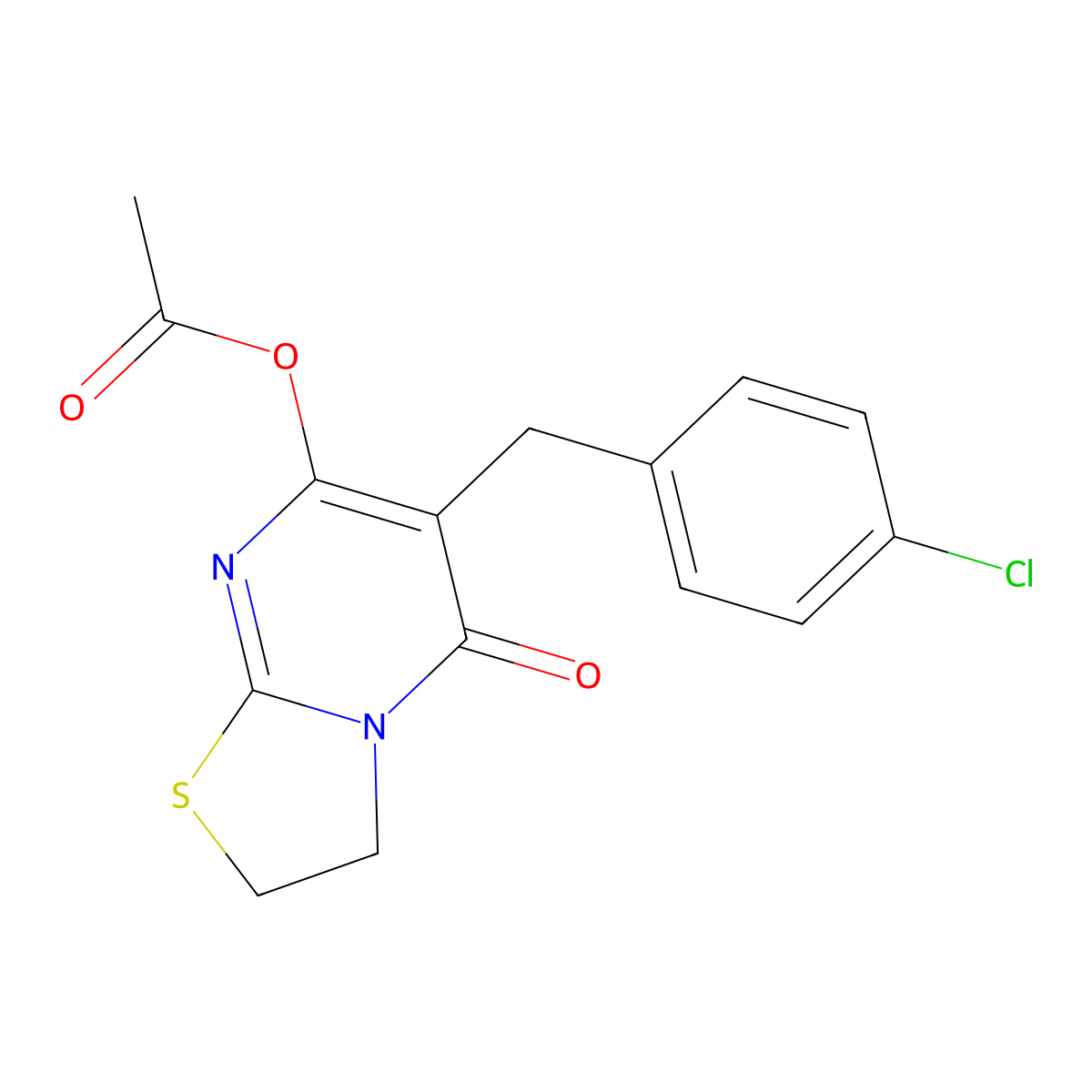 6-(4-chlorobenzyl)-5-oxo-2,3-dihydro-5H-[1,3]thiazolo[3,2-a]pyrimidin-7-yl acetate molecular structure, CAS 83277-28-5