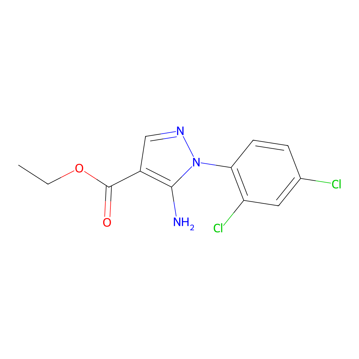 1H-Pyrazole-4-carboxylic acid, 5-amino-1-(2,4-dichlorophenyl)-, ethyl ester molecular structure, CAS 83279-66-7