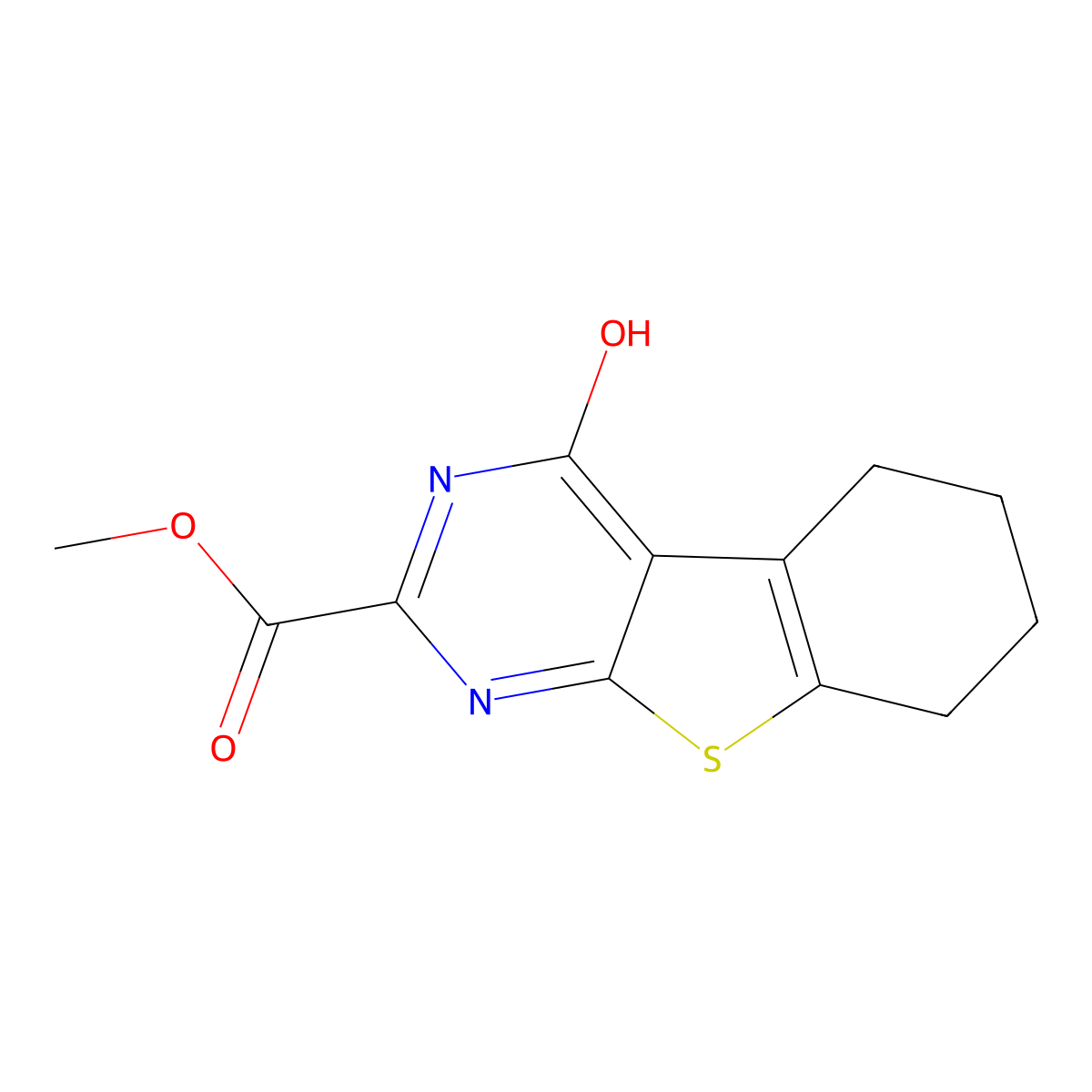 Methyl 3-hydroxy-8-thia-4,6-diazatricyclo[7.4.0.0,2,7]trideca-1(9),2(7),3,5-tetraene-5-carboxylate molecular structure, CAS 83285-38-5