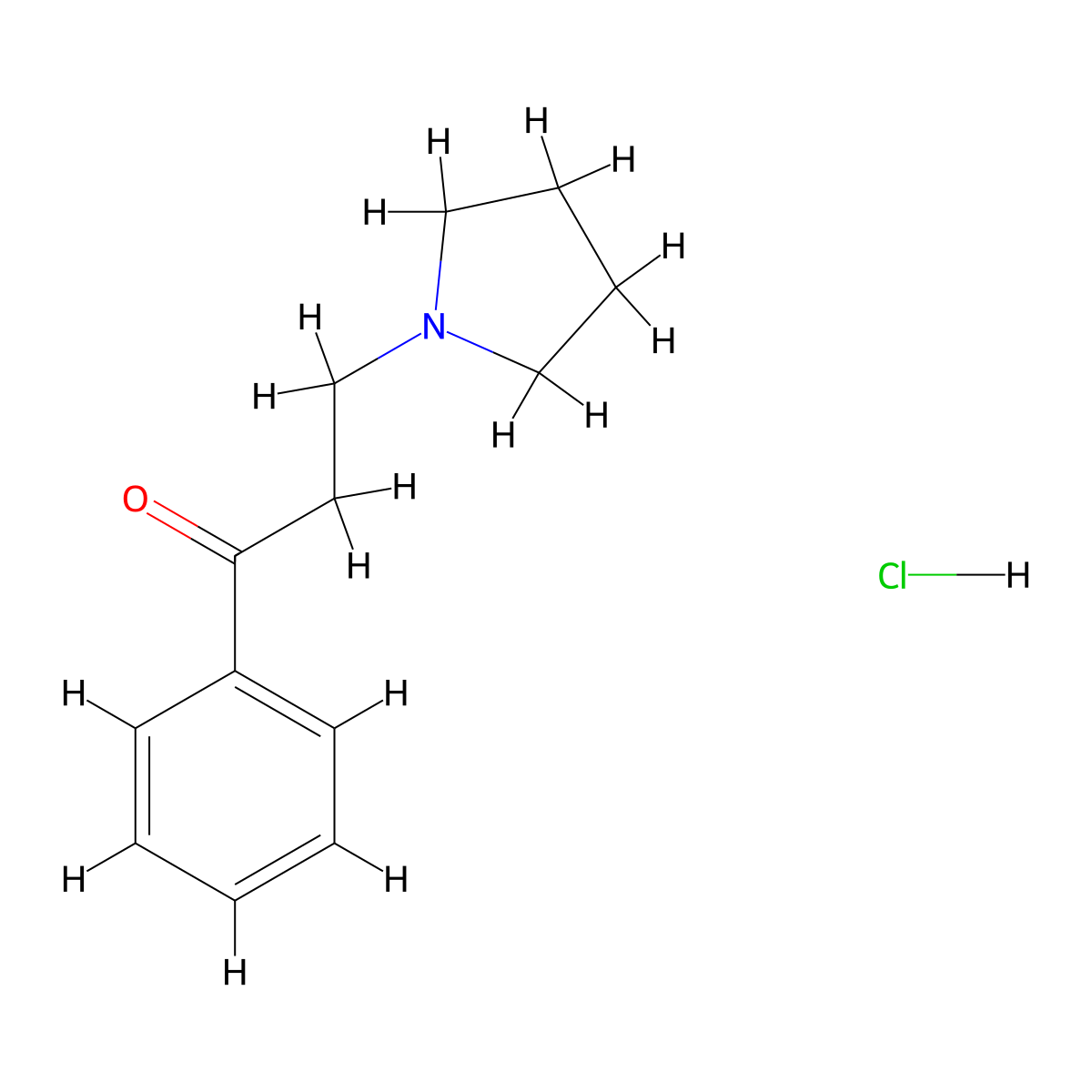 3-(1-Pyrrolidinyl)propiophenone hydrochloride molecular structure, CAS 833-86-3