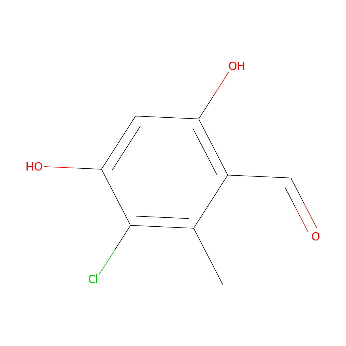 3-Chloro-4,6-dihydroxy-2-methylbenzaldehyde molecular structure, CAS 83324-59-8