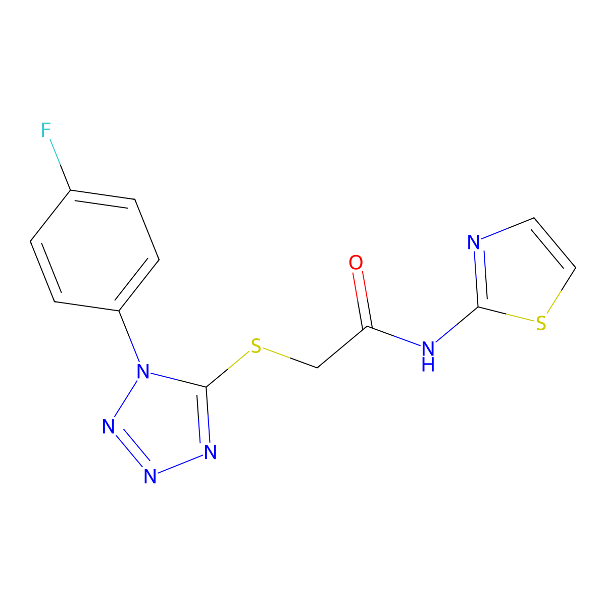2-((1-(4-fluorophenyl)-1H-tetrazol-5-yl)thio)-N-(thiazol-2-yl)acetamide molecular structure, CAS 833428-14-1