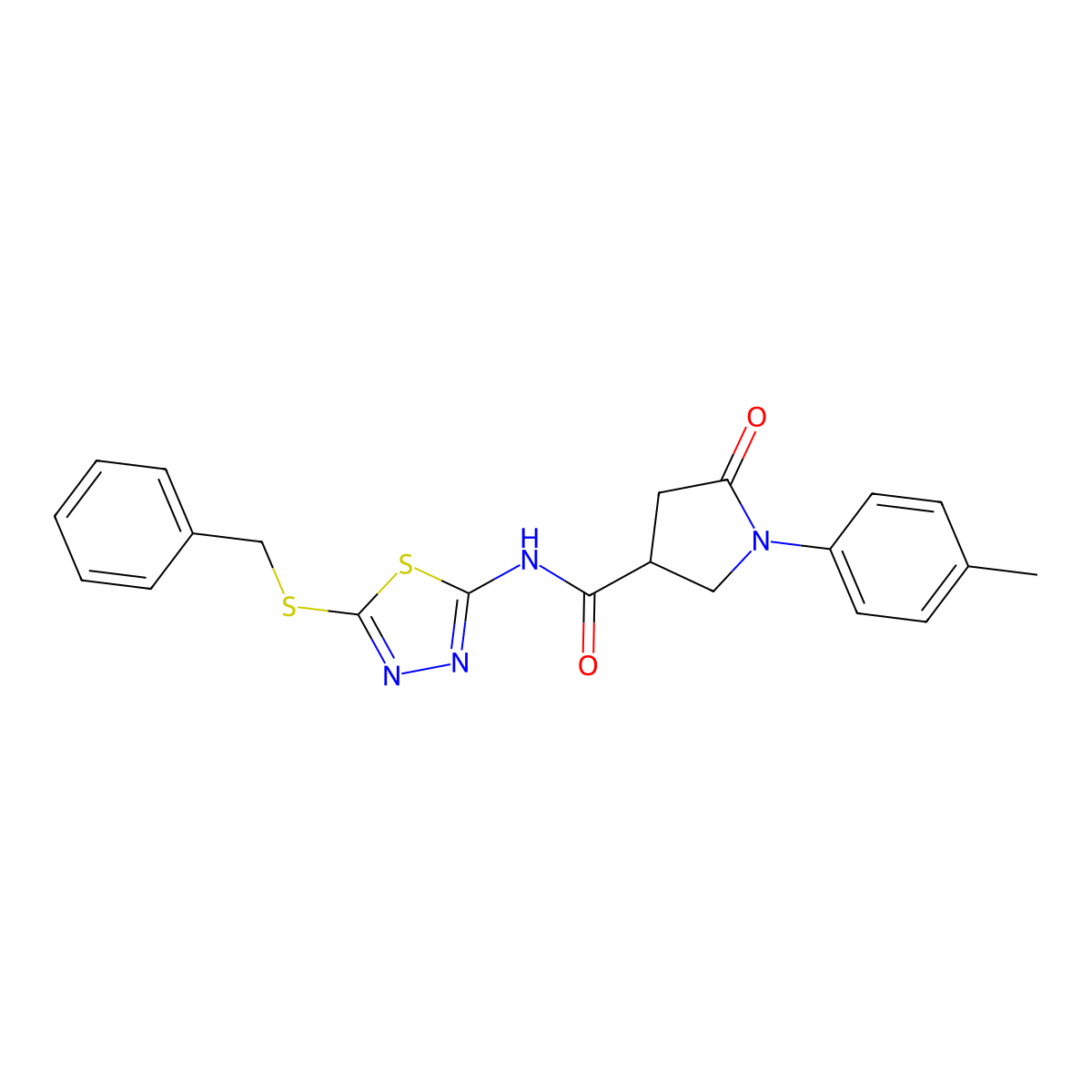 N-(5-benzylsulfanyl-1,3,4-thiadiazol-2-yl)-1-(4-methylphenyl)-5-oxopyrrolidine-3-carboxamide molecular structure, CAS 833428-35-6