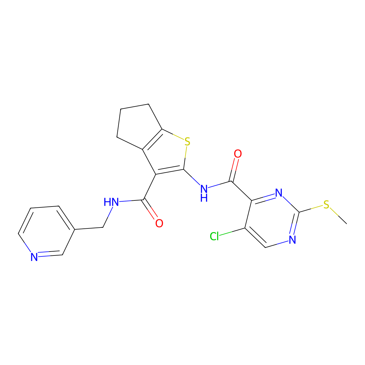 5-chloro-2-(methylsulfanyl)-N-(3-{[(pyridin-3-yl)methyl]carbamoyl}-4H,5H,6H-cyclopenta[b]thiophen-2-yl)pyrimidine-4-carboxamide molecular structure, CAS 833428-51-6