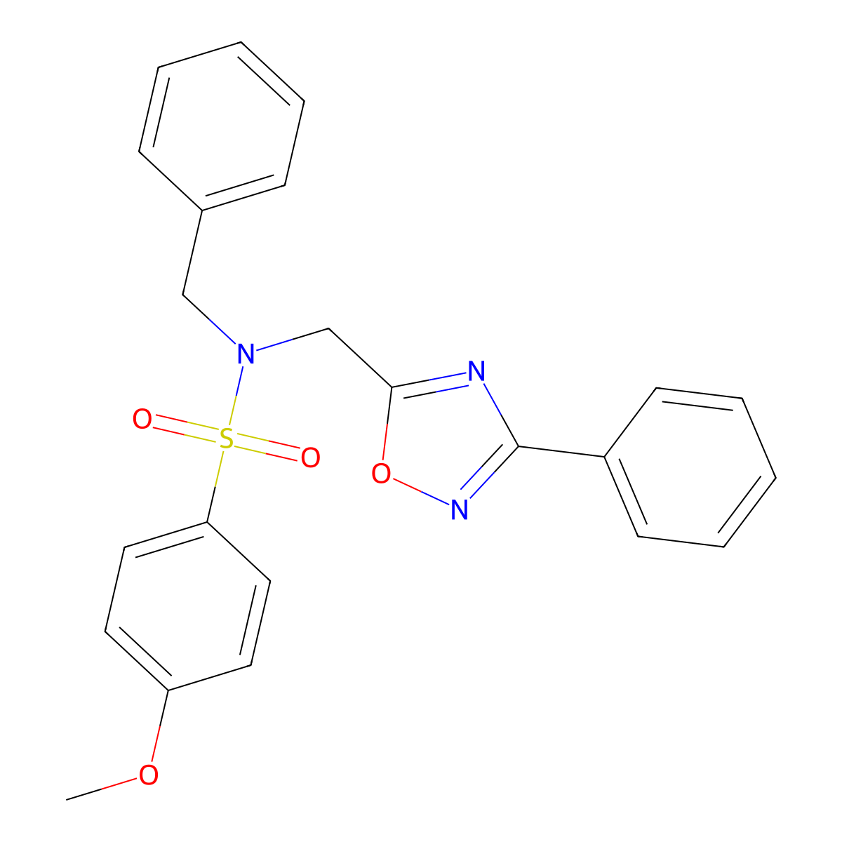 N-benzyl-4-methoxy-N-[(3-phenyl-1,2,4-oxadiazol-5-yl)methyl]benzenesulfonamide molecular structure, CAS 833429-27-9