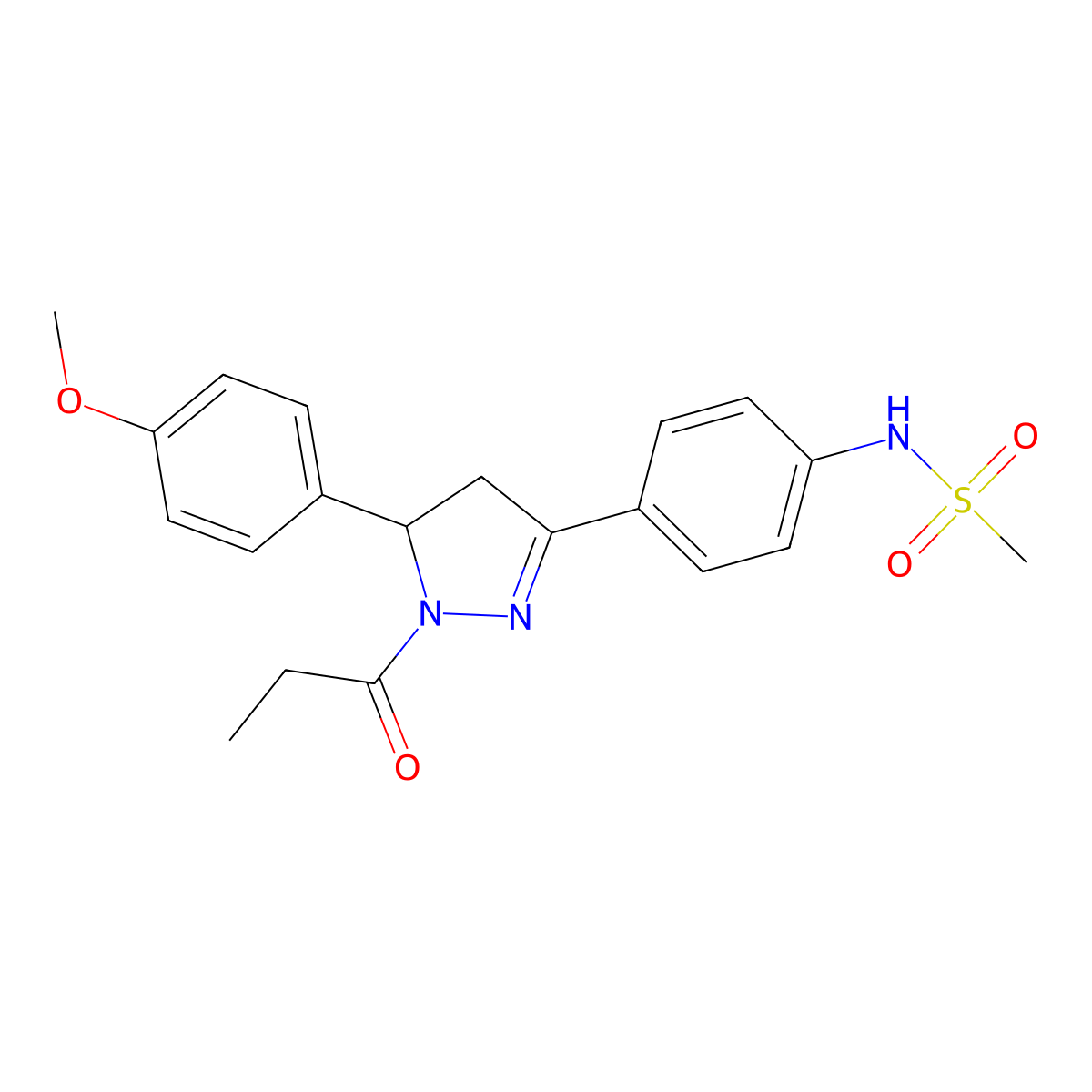 N-{4-[5-(4-methoxyphenyl)-1-propanoyl-4,5-dihydro-1H-pyrazol-3-yl]phenyl}methanesulfonamide molecular structure, CAS 833429-32-6