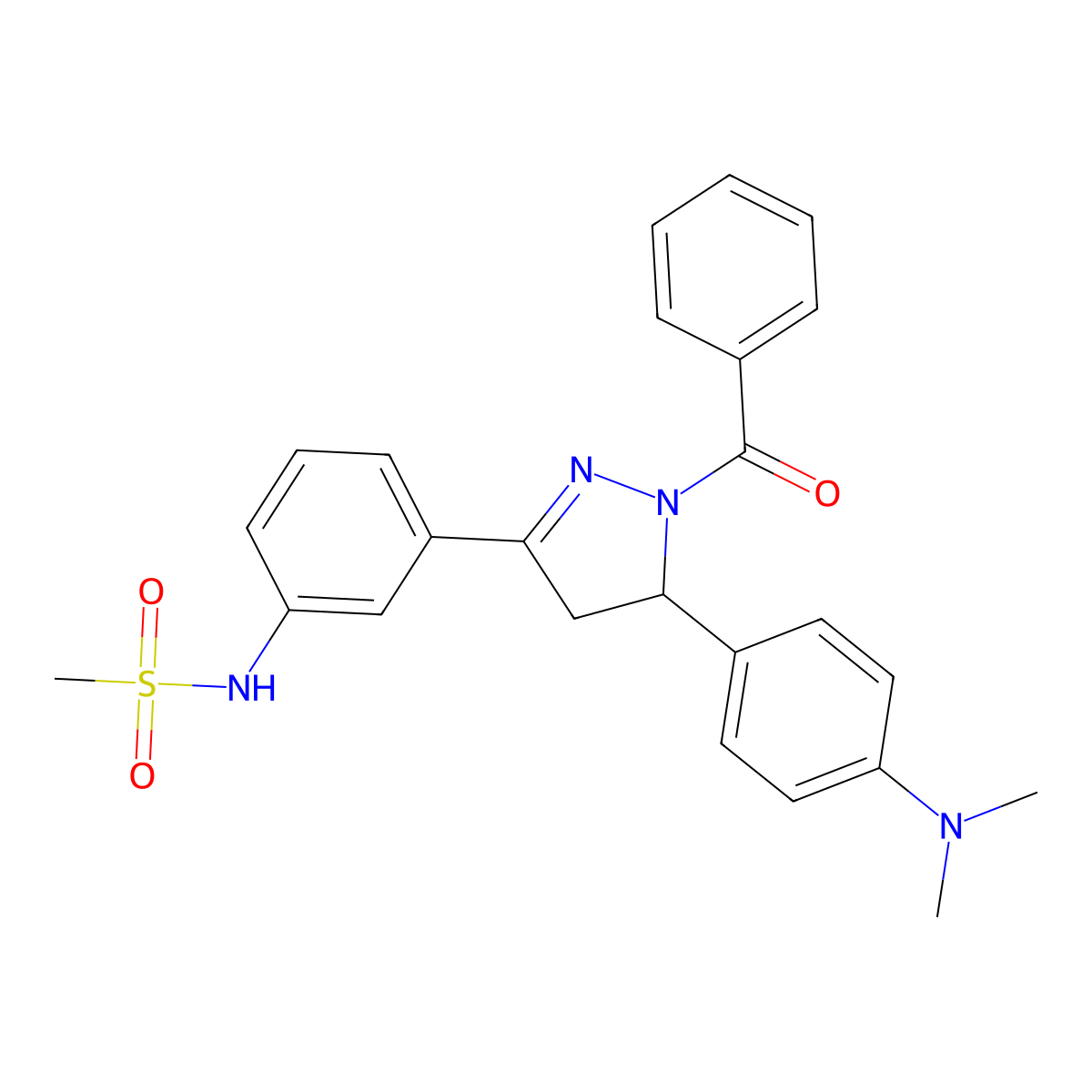 N-(3-{1-benzoyl-5-[4-(dimethylamino)phenyl]-4,5-dihydro-1H-pyrazol-3-yl}phenyl)methanesulfonamide molecular structure, CAS 833429-34-8