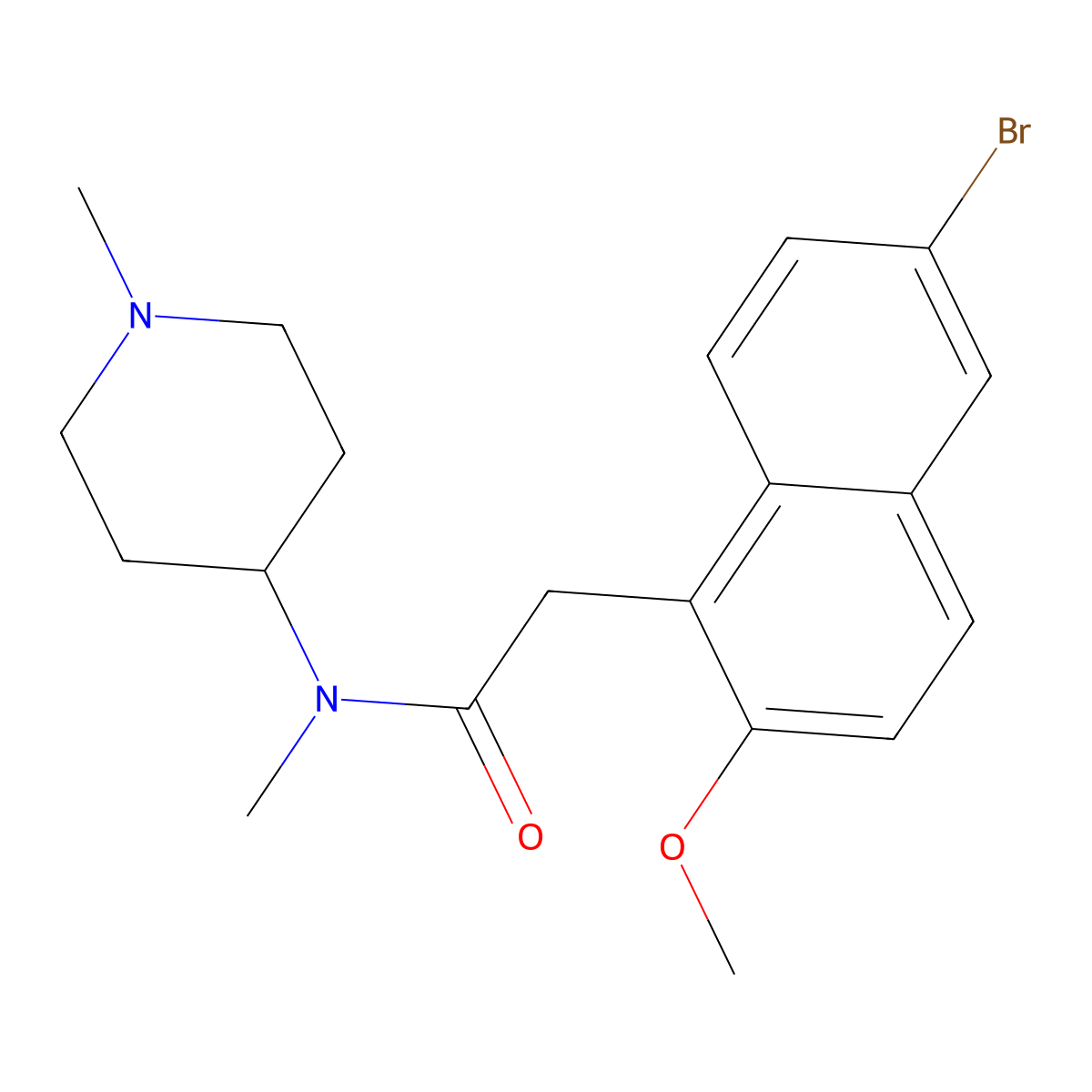 2-(6-bromo-2-methoxynaphthalen-1-yl)-N-methyl-N-(1-methylpiperidin-4-yl)acetamide molecular structure, CAS 833429-63-3
