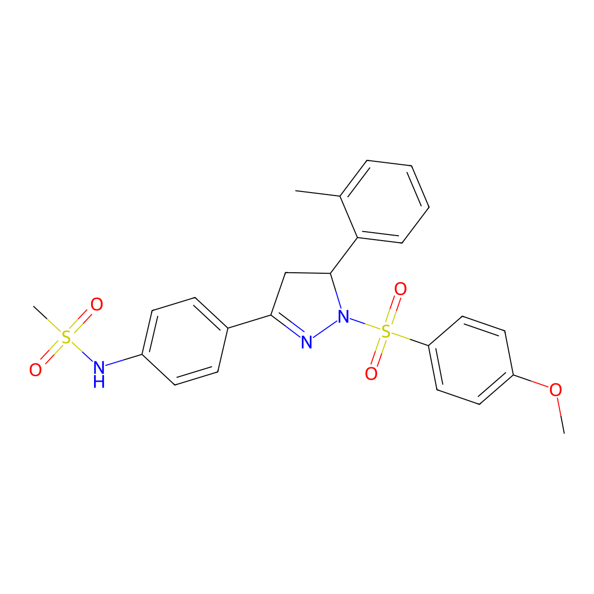 N-[4-[2-(4-methoxyphenyl)sulfonyl-3-(2-methylphenyl)-3,4-dihydropyrazol-5-yl]phenyl]methanesulfonamide molecular structure, CAS 833430-19-6
