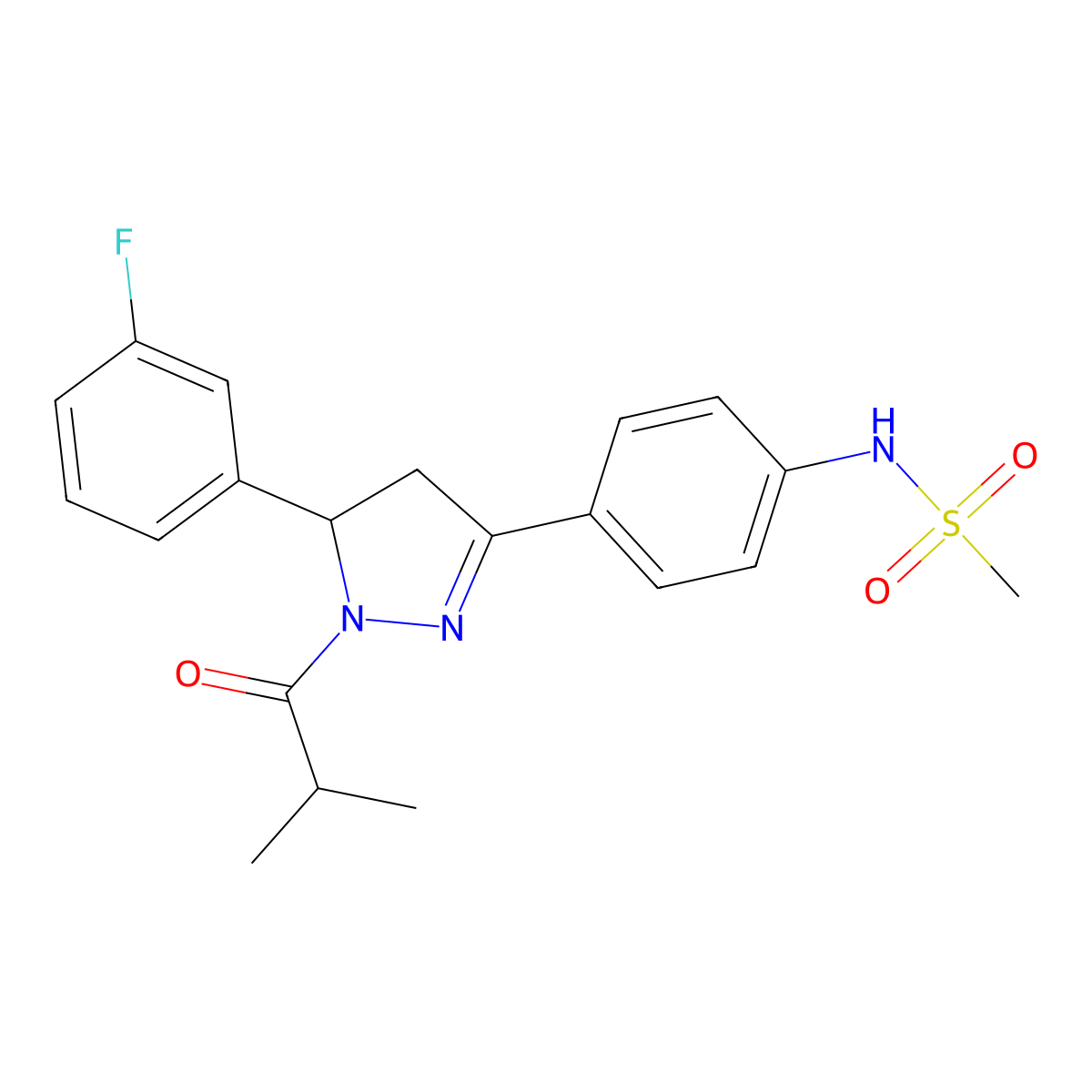 N-{4-[5-(3-fluorophenyl)-1-(2-methylpropanoyl)-4,5-dihydro-1H-pyrazol-3-yl]phenyl}methanesulfonamide molecular structure, CAS 833430-20-9