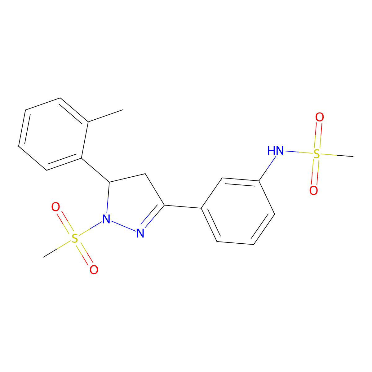 N-{3-[1-methanesulfonyl-5-(2-methylphenyl)-4,5-dihydro-1H-pyrazol-3-yl]phenyl}methanesulfonamide molecular structure, CAS 833430-25-4