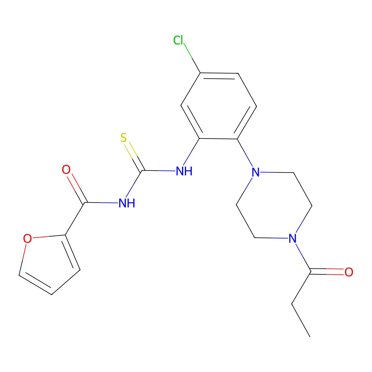 N-[[5-chloro-2-(4-propanoylpiperazin-1-yl)phenyl]carbamothioyl]furan-2-carboxamide molecular structure, CAS 833430-33-4