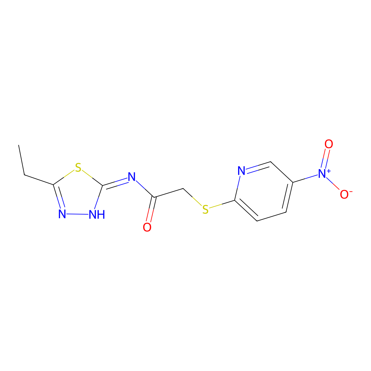 N-(5-ethyl-1,3,4-thiadiazol-2-yl)-2-(5-nitropyridin-2-yl)sulfanylacetamide molecular structure, CAS 833430-57-2