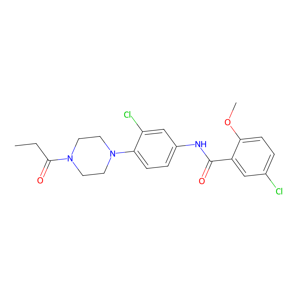 5-chloro-N-[3-chloro-4-(4-propanoylpiperazin-1-yl)phenyl]-2-methoxybenzamide molecular structure, CAS 833430-60-7