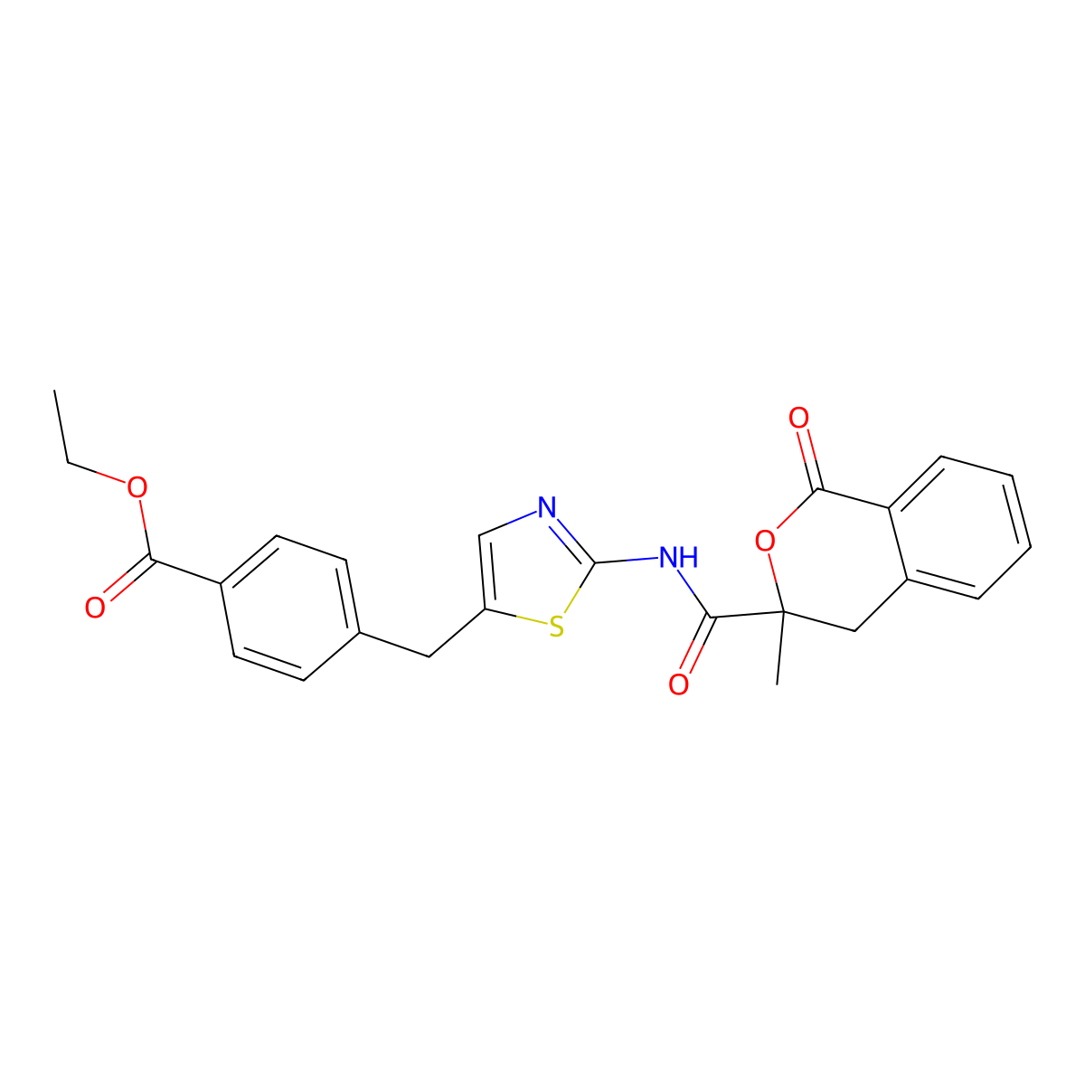 Ethyl 4-((2-(3-methyl-1-oxoisochroman-3-carboxamido)thiazol-5-yl)methyl)benzoate molecular structure, CAS 833430-71-0