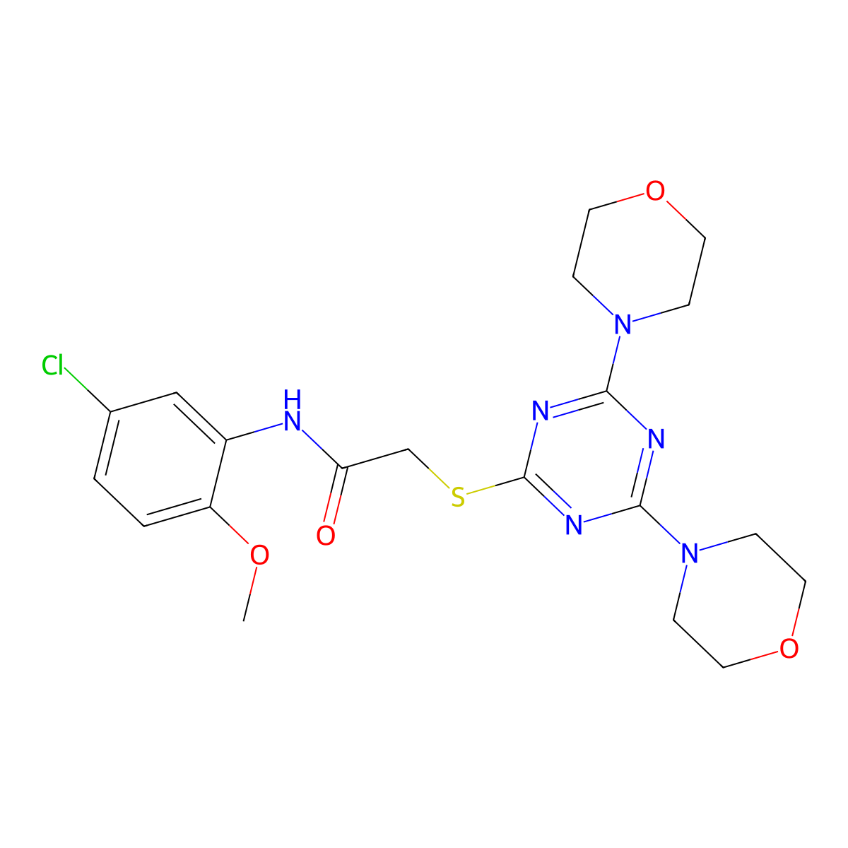 N-(5-chloro-2-methoxyphenyl)-2-[(4,6-dimorpholin-4-yl-1,3,5-triazin-2-yl)sulfanyl]acetamide molecular structure, CAS 833430-95-8