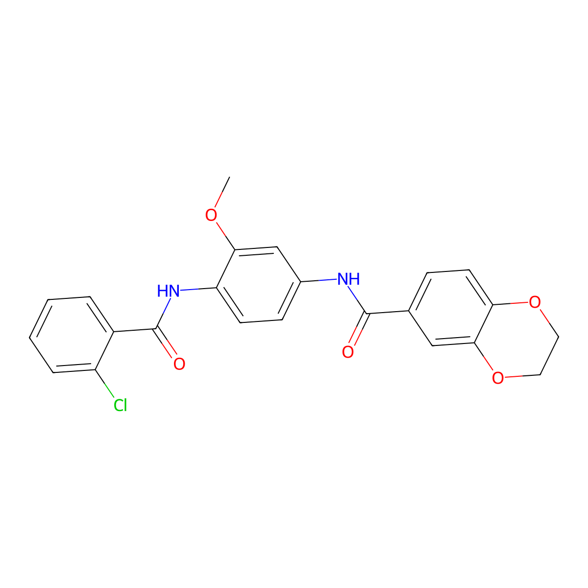N-[4-[(2-chlorobenzoyl)amino]-3-methoxyphenyl]-2,3-dihydro-1,4-benzodioxine-6-carboxamide molecular structure, CAS 833431-14-4