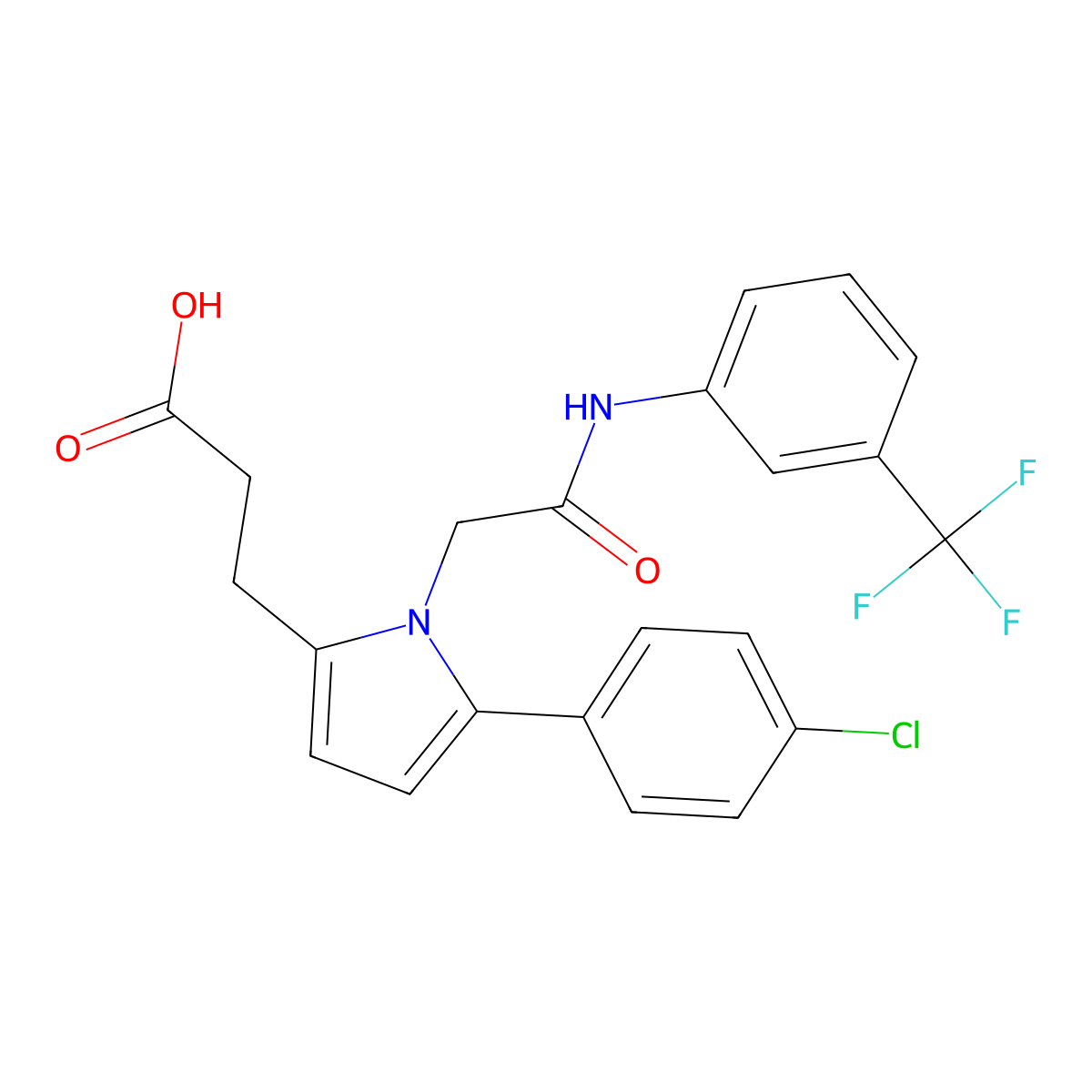 3-[5-(4-chlorophenyl)-1-(2-oxo-2-{[3-(trifluoromethyl)phenyl]amino}ethyl)-1H-pyrrol-2-yl]propanoic acid molecular structure, CAS 833431-82-6