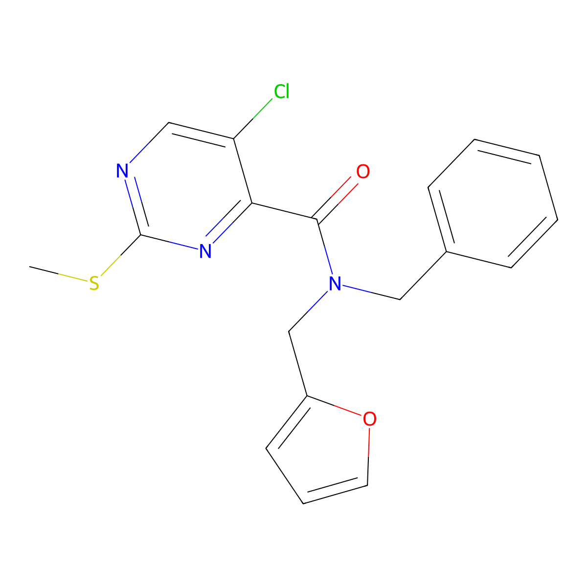 N-benzyl-5-chloro-N-[(furan-2-yl)methyl]-2-(methylsulfanyl)pyrimidine-4-carboxamide molecular structure, CAS 833432-01-2