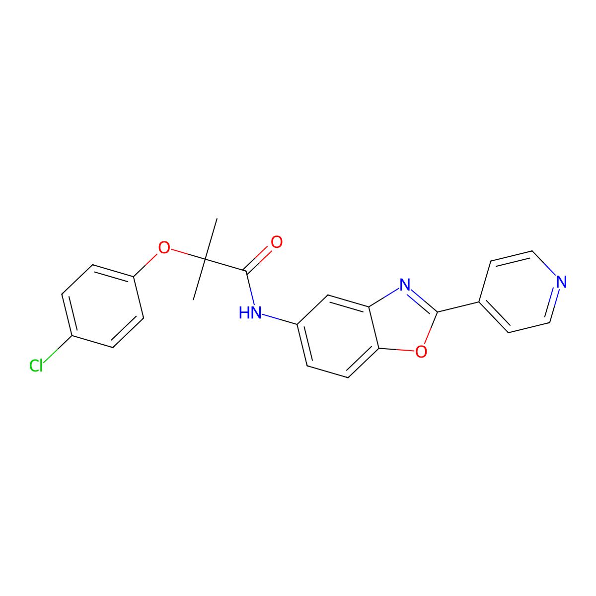 2-(4-chlorophenoxy)-2-methyl-N-[2-(4-pyridinyl)-1,3-benzoxazol-5-yl]propanamide molecular structure, CAS 833432-18-1