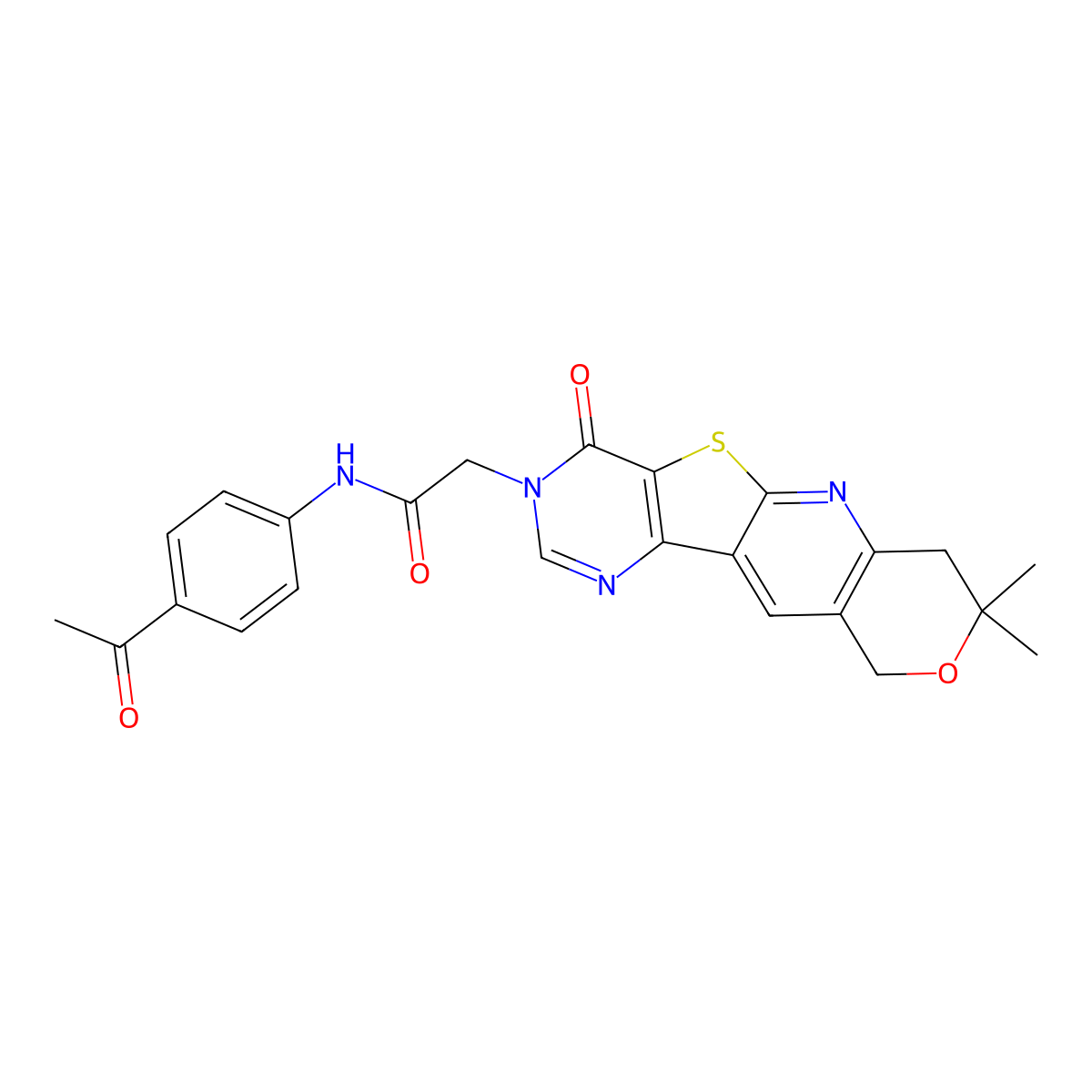 N-(4-acetylphenyl)-2-(8,8-dimethyl-4-oxo-4,7,8,10-tetrahydro-3H-pyrano[3'',4'':5',6']pyrido[3',2':4,5]thieno[3,2-d]pyrimidin-3-yl)acetamide molecular structure, CAS 833432-93-2