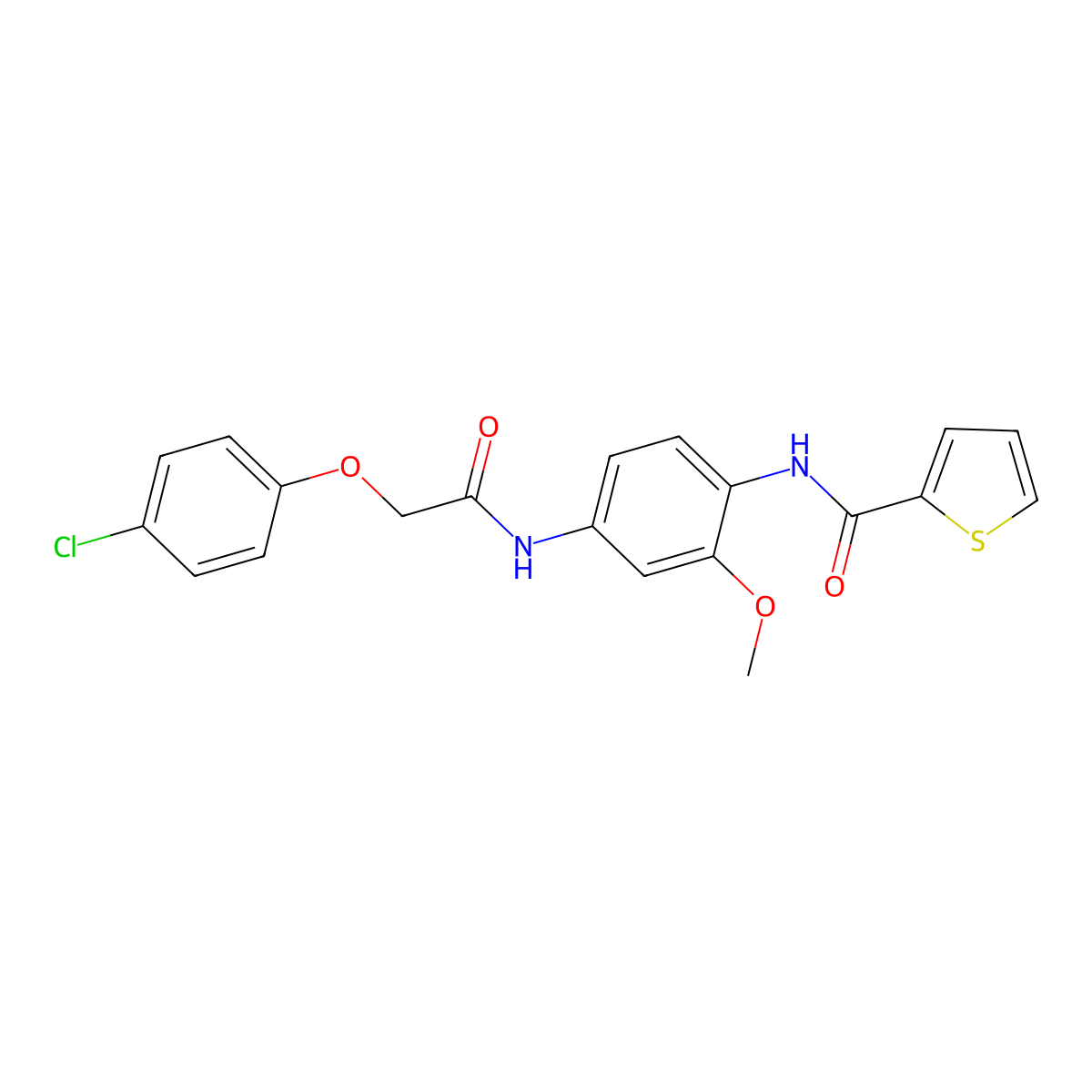 N-[4-[[2-(4-chlorophenoxy)acetyl]amino]-2-methoxyphenyl]thiophene-2-carboxamide molecular structure, CAS 833433-36-6