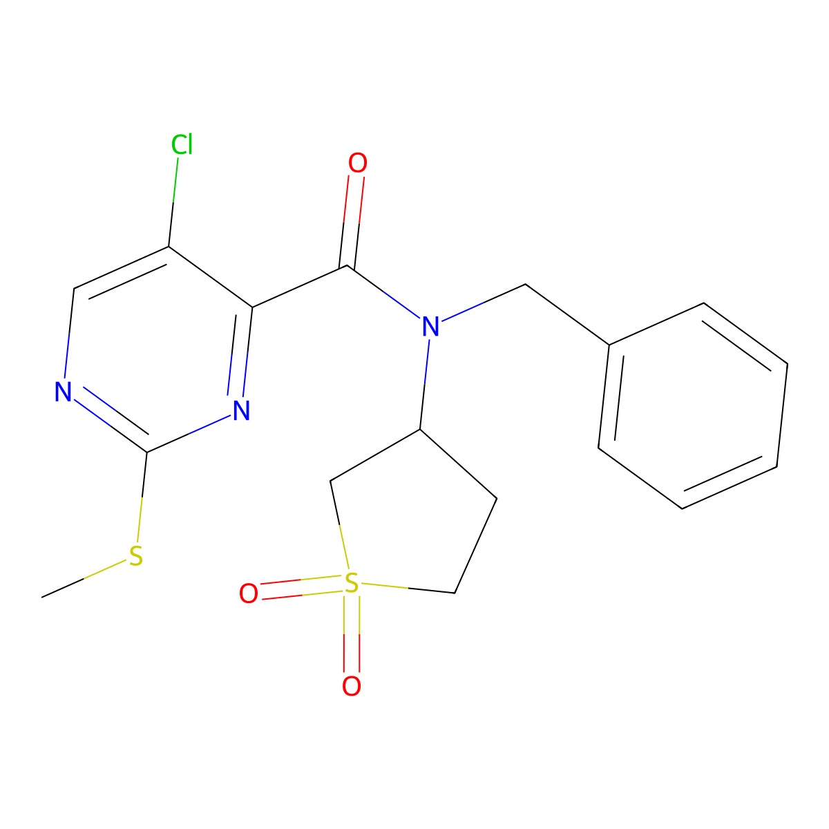 N-benzyl-5-chloro-N-(1,1-dioxothiolan-3-yl)-2-methylsulfanylpyrimidine-4-carboxamide molecular structure, CAS 833433-72-0
