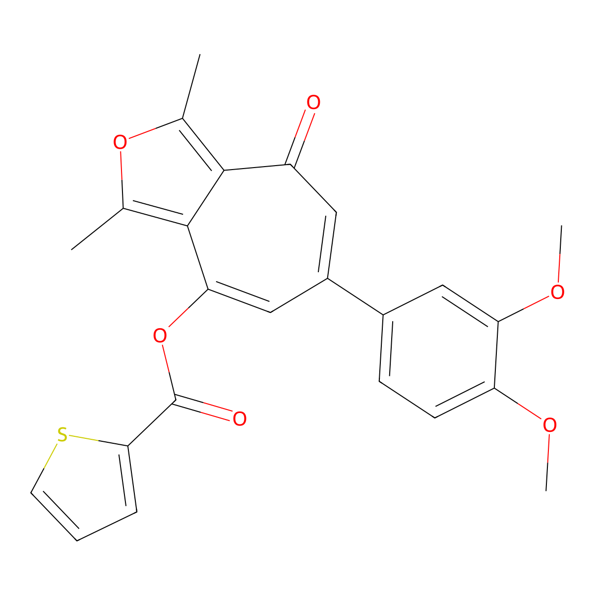 6-(3,4-dimethoxyphenyl)-1,3-dimethyl-4-oxo-4H-cyclohepta[c]furan-8-yl thiophene-2-carboxylate molecular structure, CAS 833434-23-4