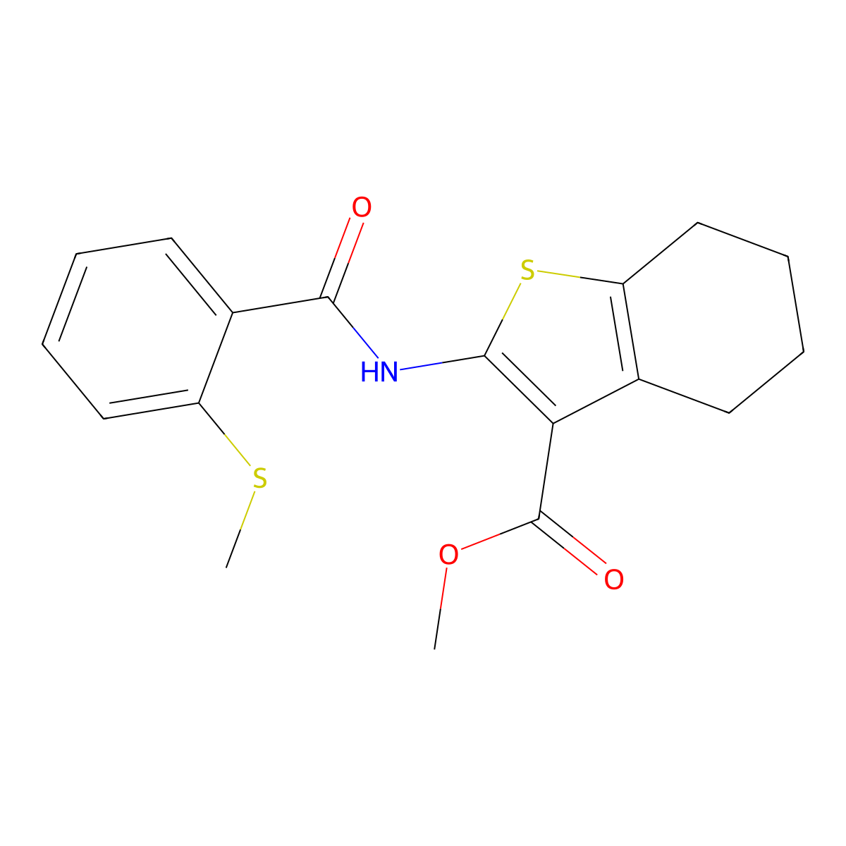 Methyl 2-(2-(methylthio)benzamido)-4,5,6,7-tetrahydrobenzo[b]thiophene-3-carboxylate molecular structure, CAS 833434-24-5