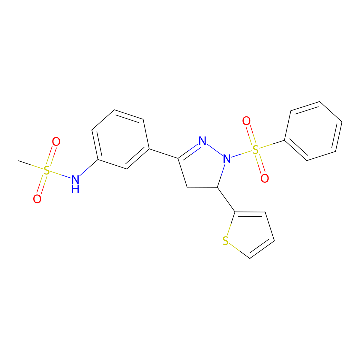 N-{3-[1-(phenylsulfonyl)-5-(2-thienyl)-4,5-dihydro-1H-pyrazol-3-yl]phenyl}methanesulfonamide molecular structure, CAS 833434-30-3