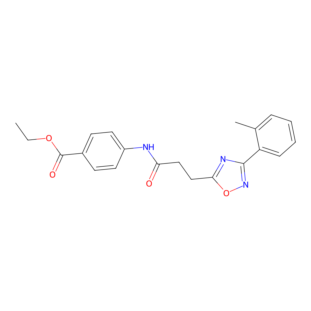 Ethyl 4-(3-(3-(o-tolyl)-1,2,4-oxadiazol-5-yl)propanamido)benzoate molecular structure, CAS 833434-55-2