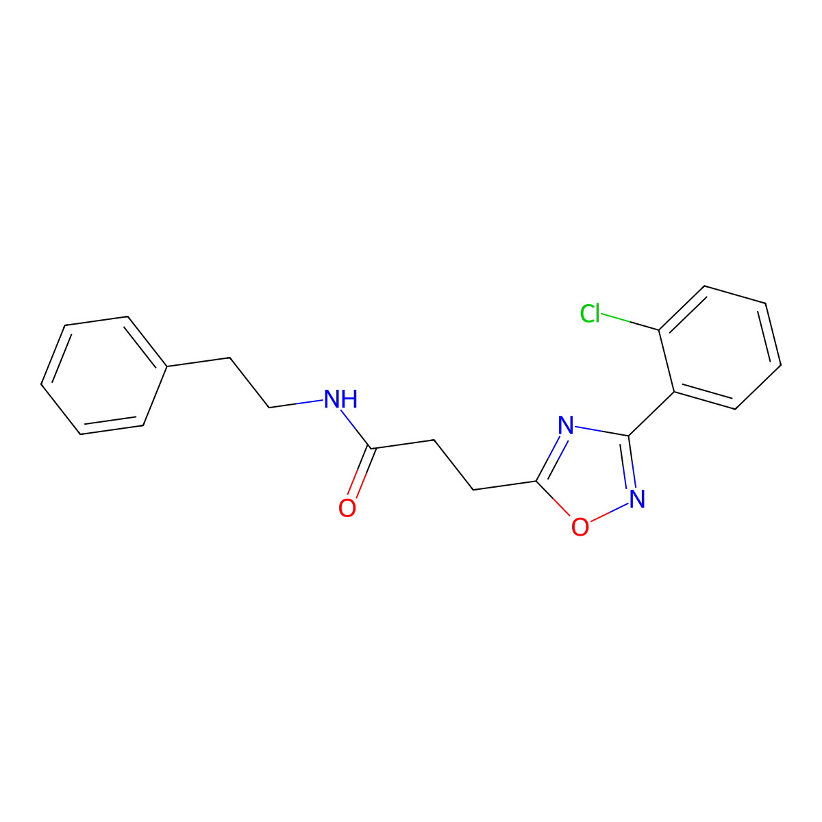 3-[3-(2-chlorophenyl)-1,2,4-oxadiazol-5-yl]-N-(2-phenylethyl)propanamide molecular structure, CAS 833434-64-3