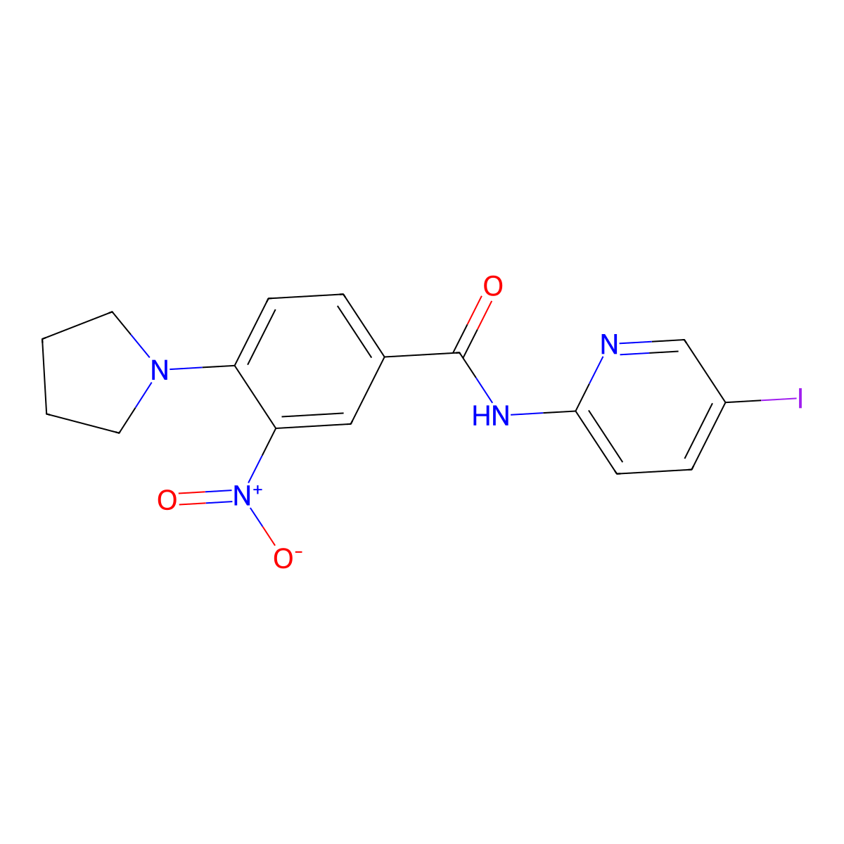 N-(5-iodopyridin-2-yl)-3-nitro-4-pyrrolidin-1-ylbenzamide molecular structure, CAS 833434-79-0
