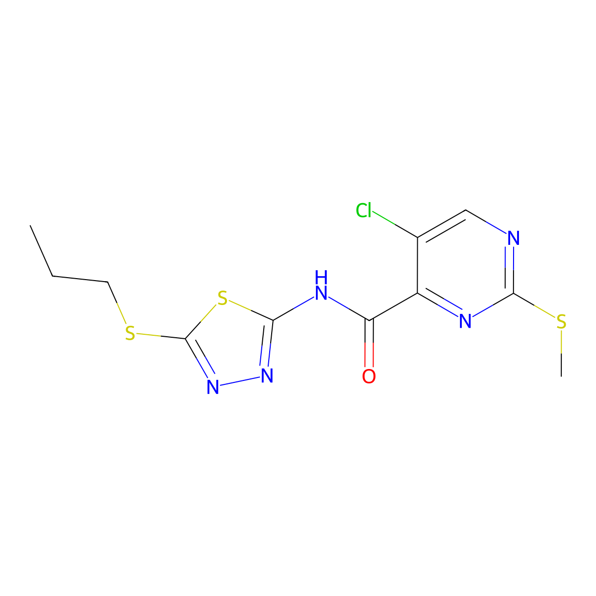 5-chloro-2-(methylsulfanyl)-N-[5-(propylsulfanyl)-1,3,4-thiadiazol-2-yl]pyrimidine-4-carboxamide molecular structure, CAS 833434-85-8